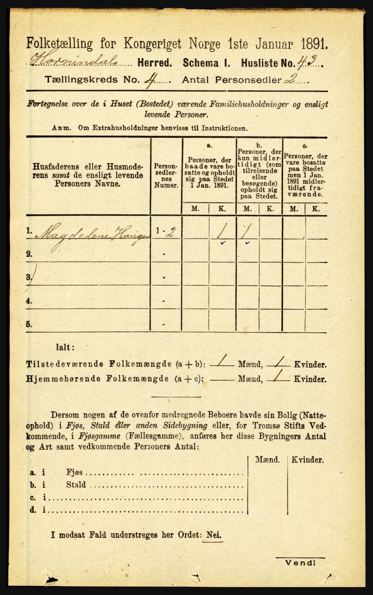 RA, 1891 census for 1444 Hornindal, 1891, p. 858