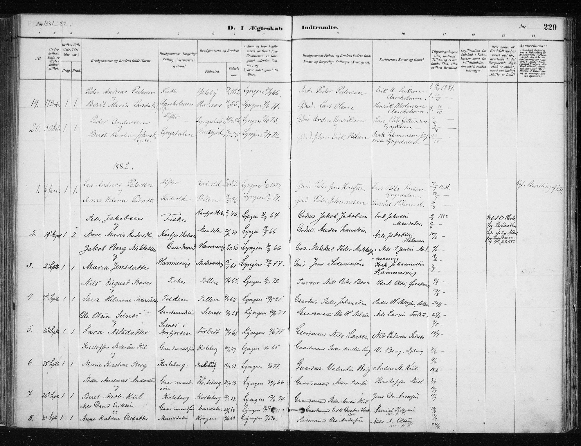 Lyngen sokneprestembete, SATØ/S-1289/H/He/Hea/L0007kirke: Parish register (official) no. 7, 1879-1890, p. 229
