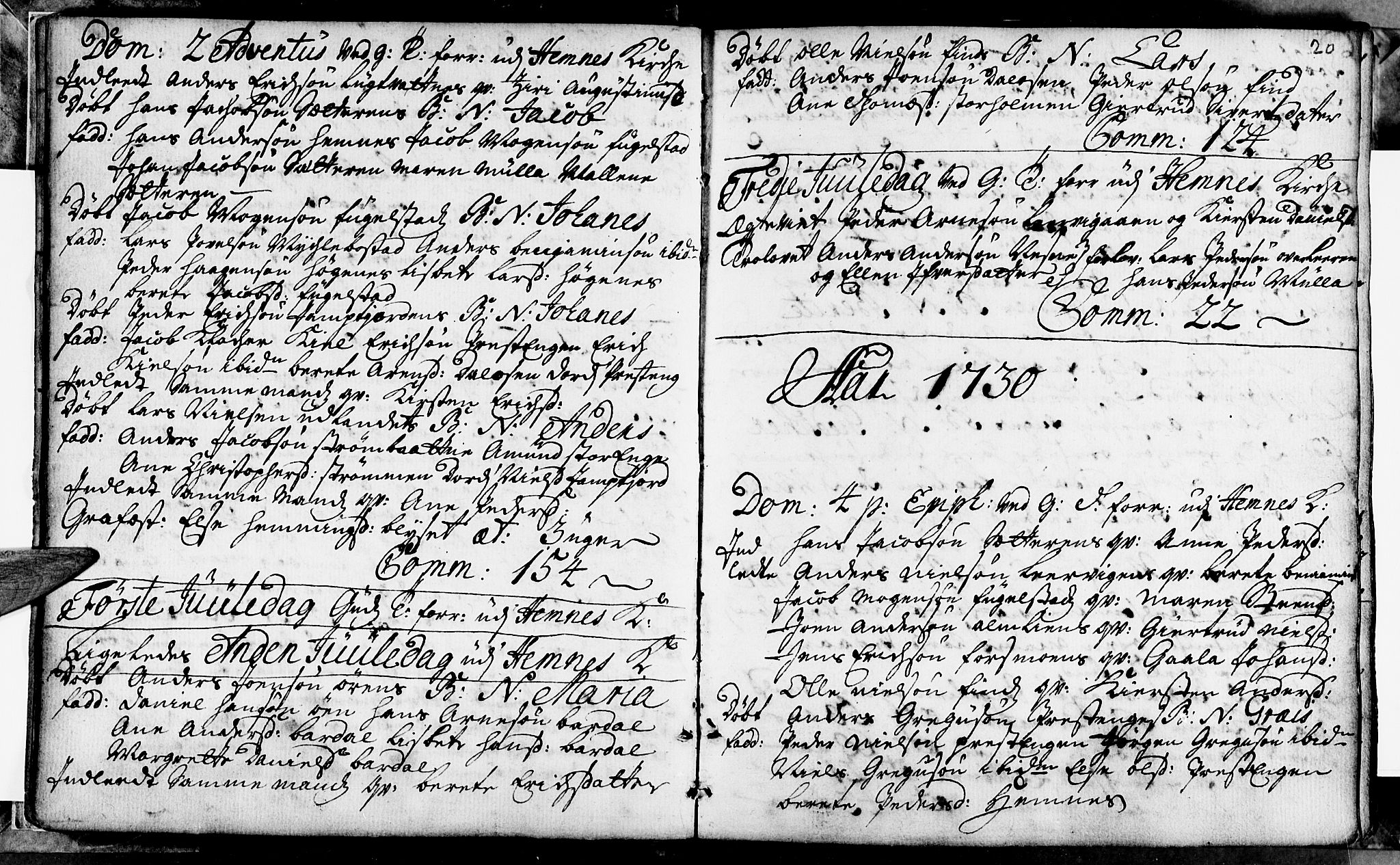 Ministerialprotokoller, klokkerbøker og fødselsregistre - Nordland, SAT/A-1459/825/L0346: Parish register (official) no. 825A02, 1729-1748, p. 20