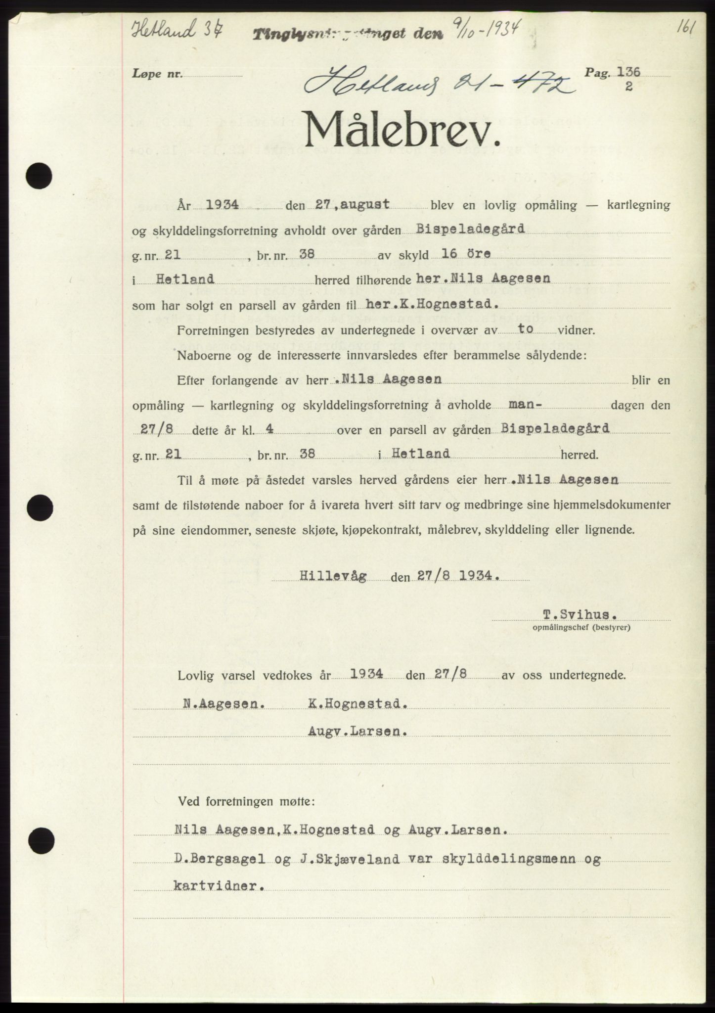 Jæren sorenskriveri, SAST/A-100310/03/G/Gba/L0062: Mortgage book no. 65, 1934-1934, Deed date: 09.10.1934