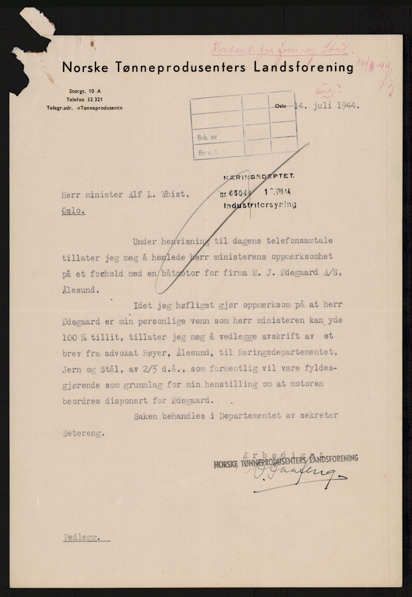 Direktoratet for industriforsyning, Sekretariatet, AV/RA-S-4153/D/Df/L0055: 9. Metallkontoret, 1940-1945, p. 189