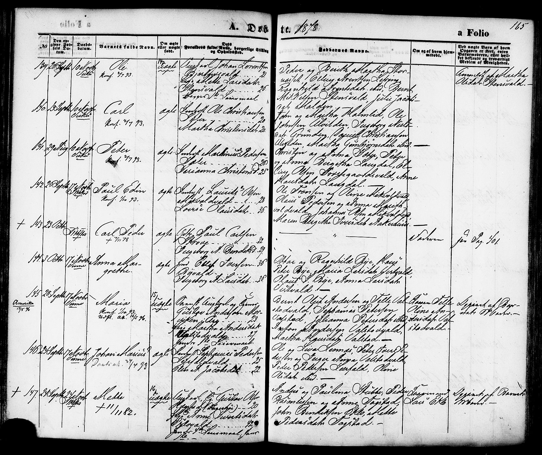 Ministerialprotokoller, klokkerbøker og fødselsregistre - Nord-Trøndelag, AV/SAT-A-1458/723/L0242: Parish register (official) no. 723A11, 1870-1880, p. 165