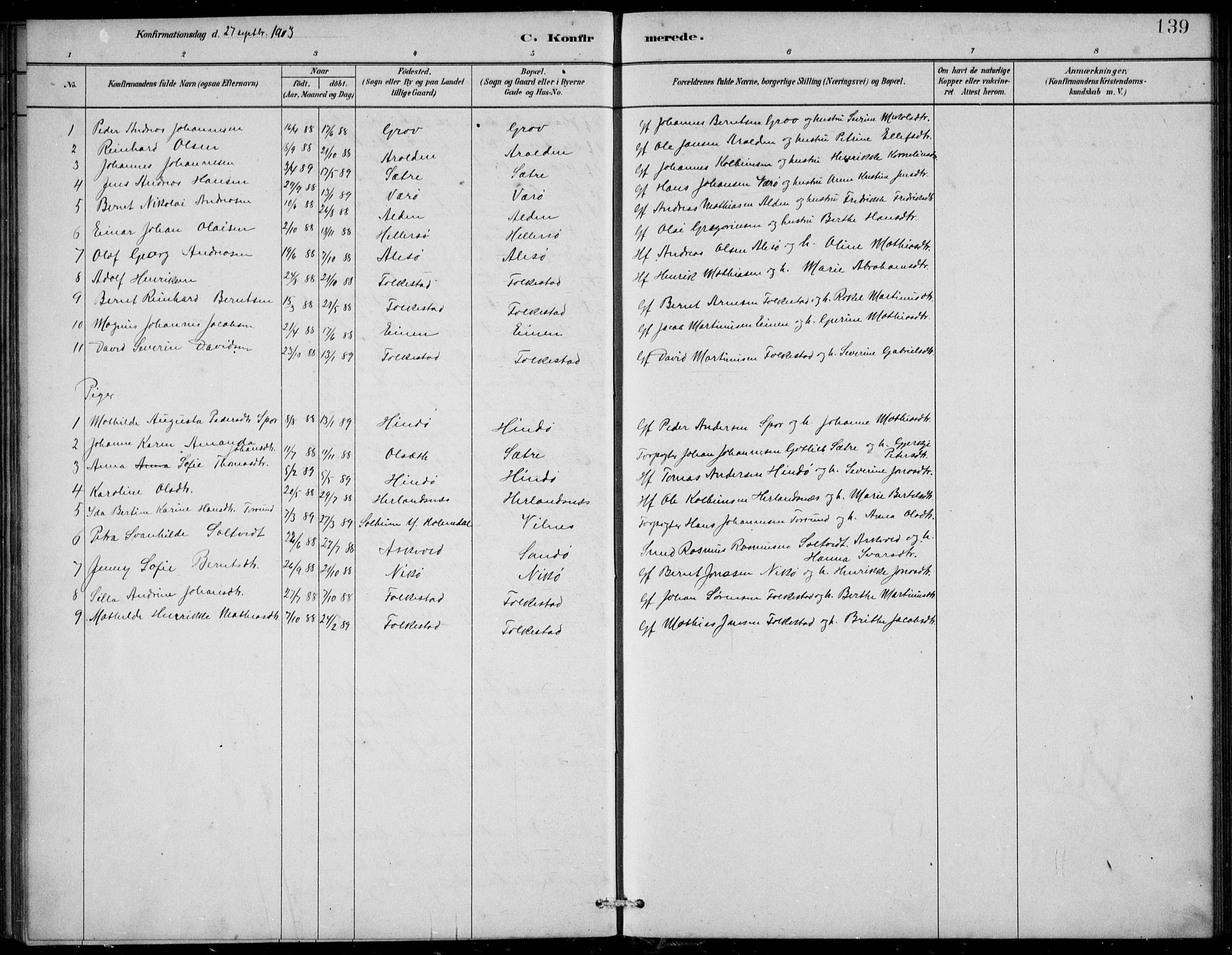 Askvoll sokneprestembete, AV/SAB-A-79501/H/Hab/Habb/L0001: Parish register (copy) no. B 1, 1879-1909, p. 139