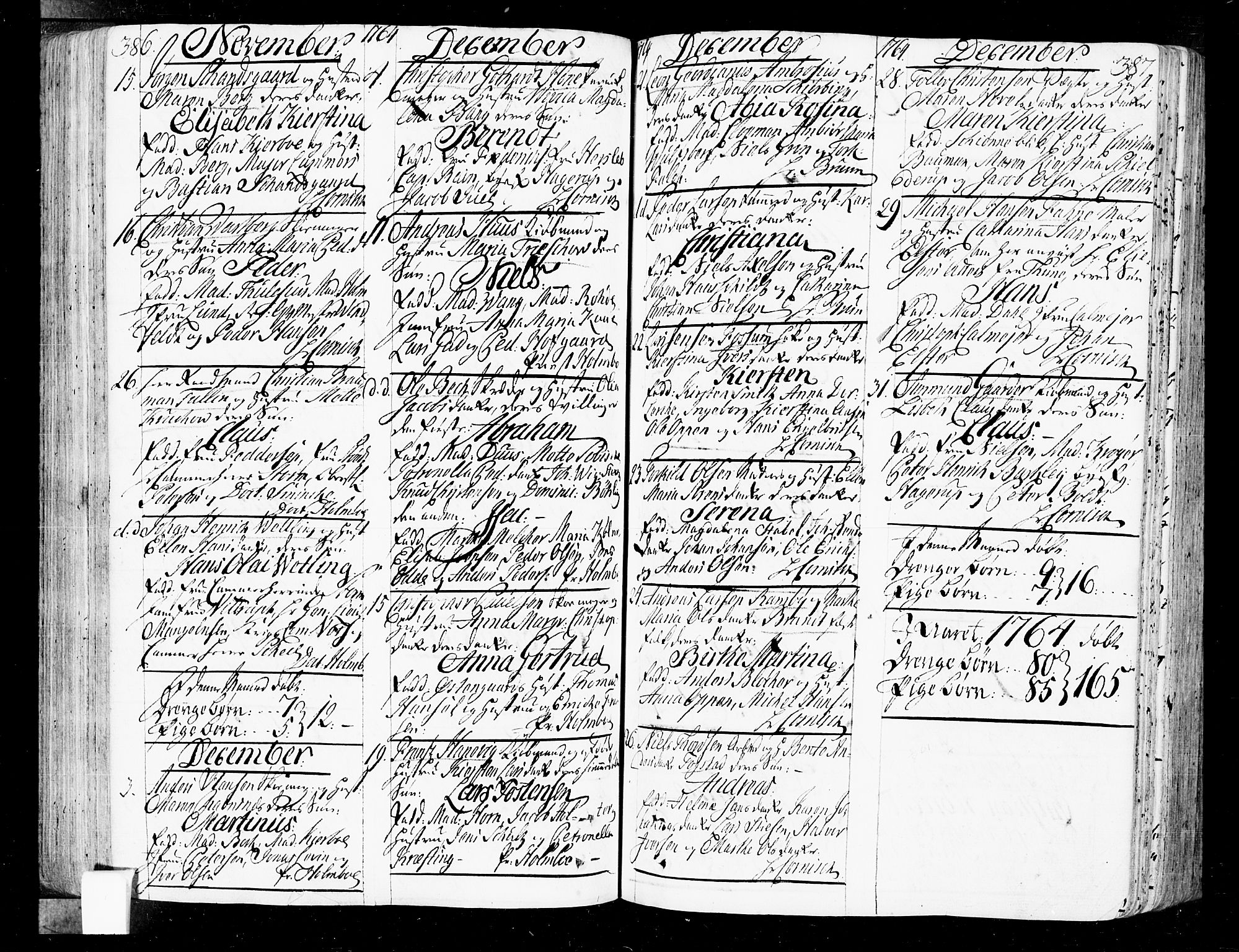 Oslo domkirke Kirkebøker, SAO/A-10752/F/Fa/L0004: Parish register (official) no. 4, 1743-1786, p. 386-387