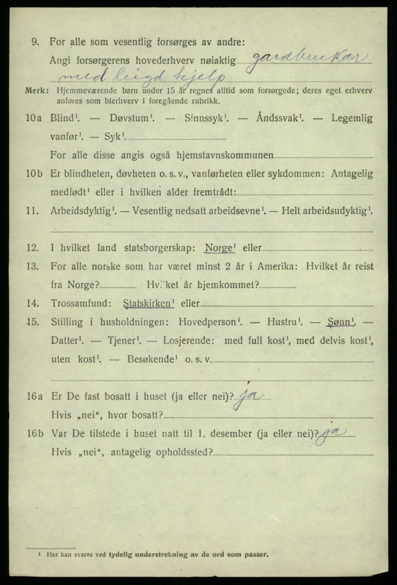 SAB, 1920 census for Granvin, 1920, p. 2495