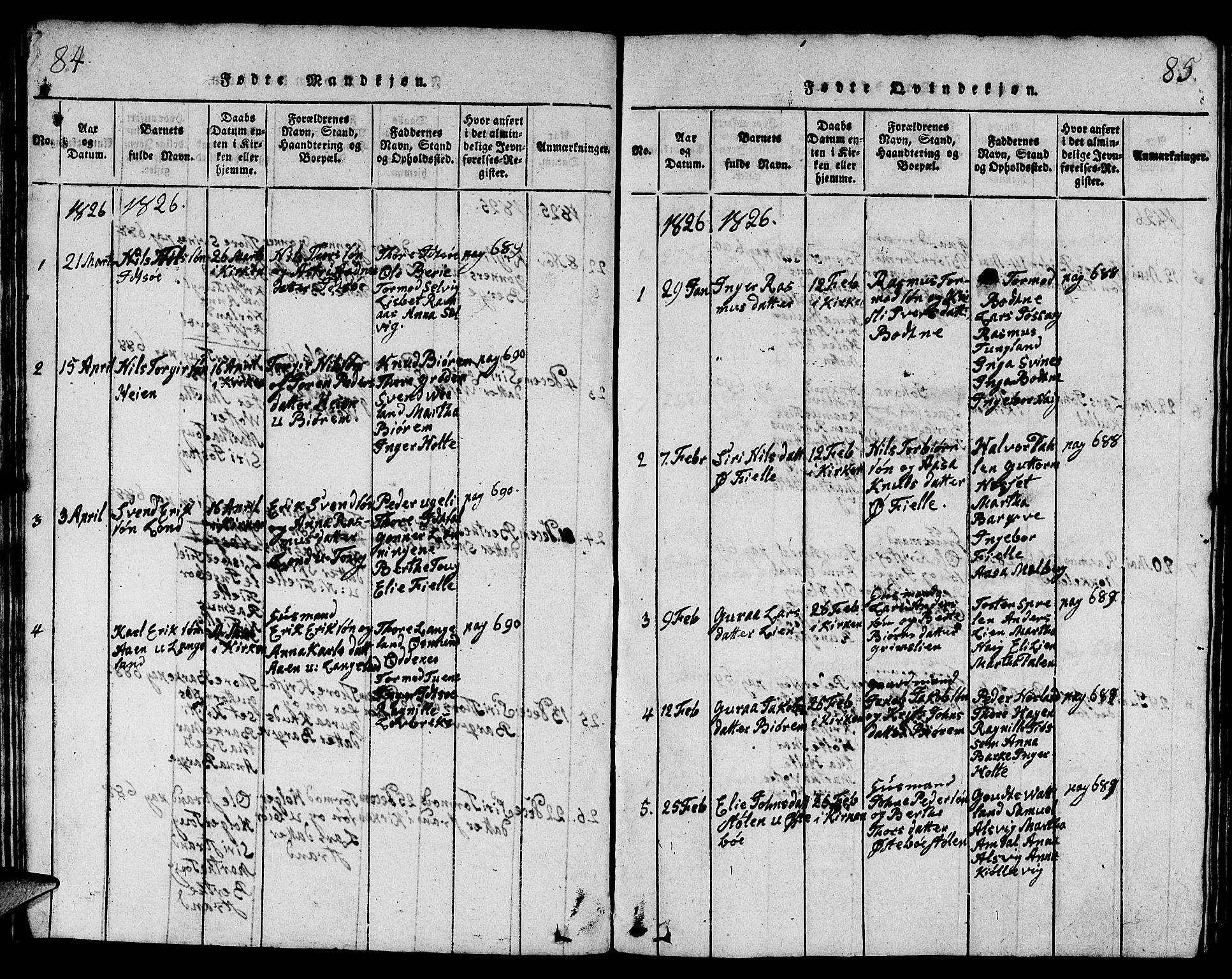Strand sokneprestkontor, SAST/A-101828/H/Ha/Hab/L0001: Parish register (copy) no. B 1, 1816-1854, p. 84-85