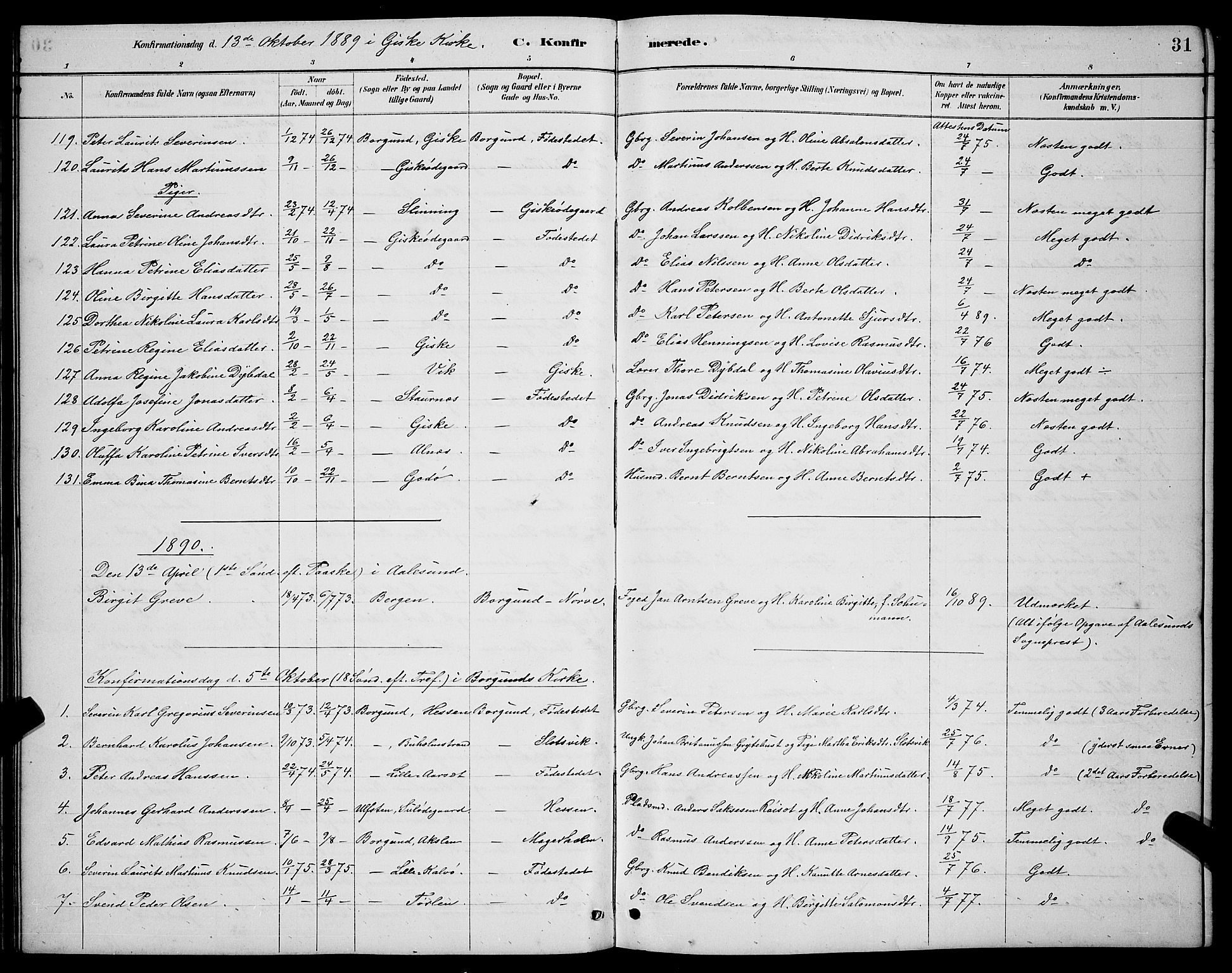 Ministerialprotokoller, klokkerbøker og fødselsregistre - Møre og Romsdal, AV/SAT-A-1454/528/L0430: Parish register (copy) no. 528C11, 1884-1899, p. 31