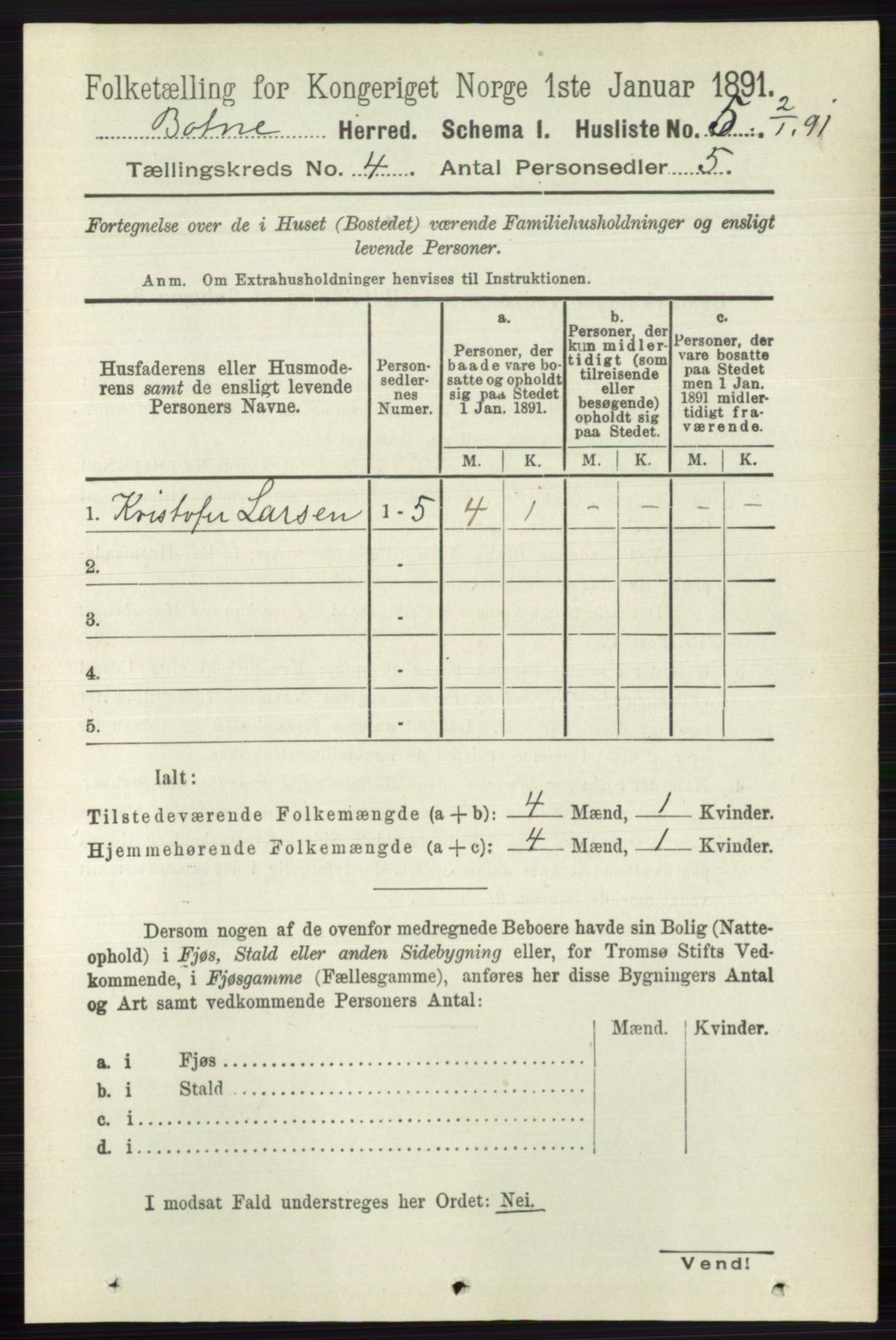 RA, 1891 census for 0715 Botne, 1891, p. 1548