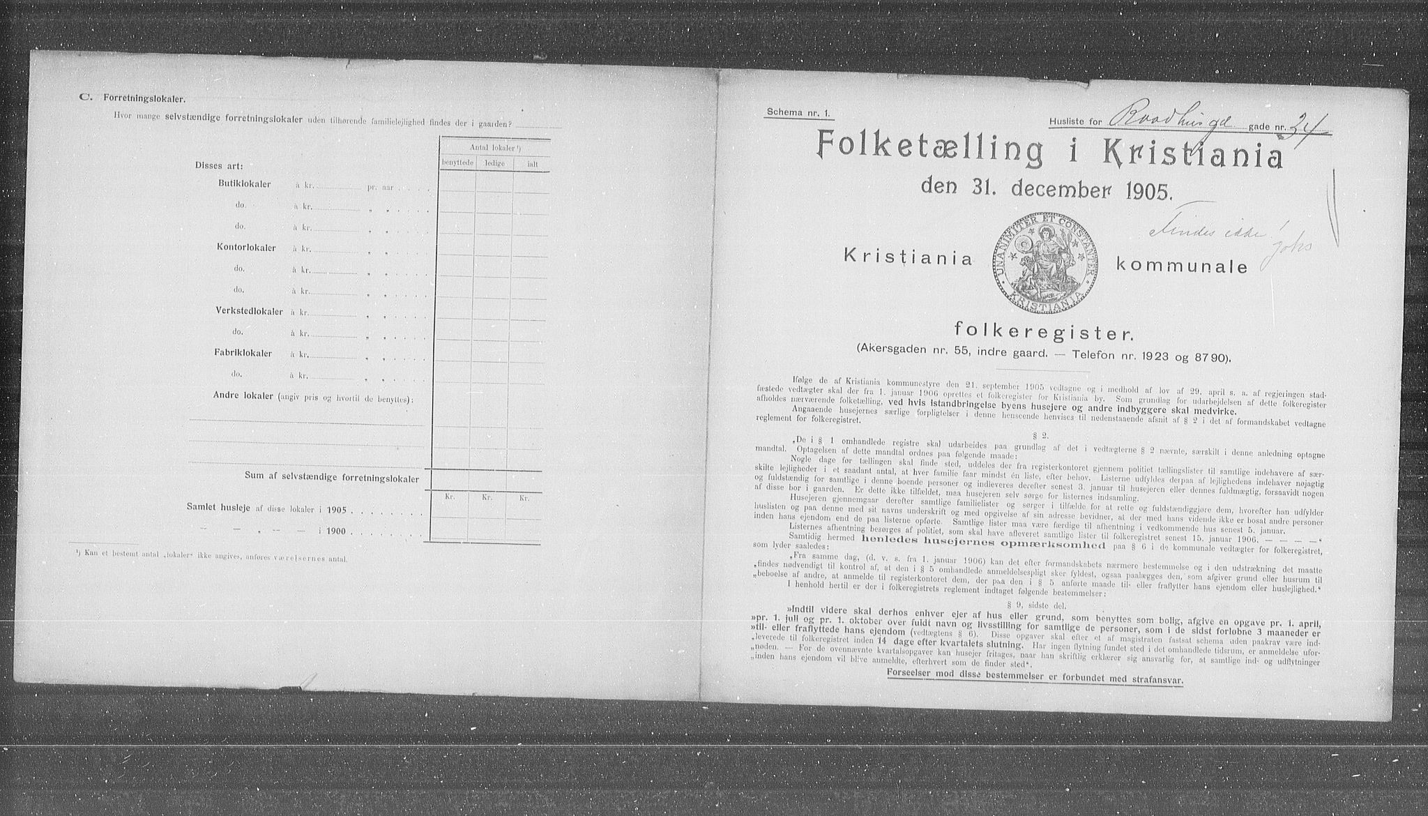 OBA, Municipal Census 1905 for Kristiania, 1905, p. 43673