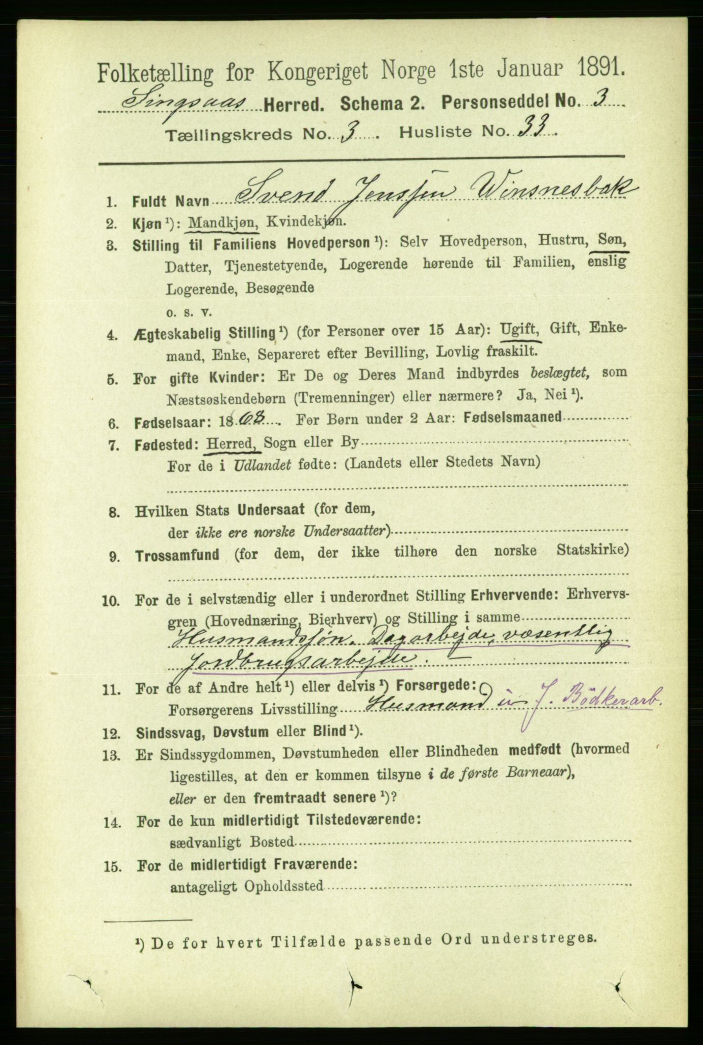 RA, 1891 census for 1646 Singsås, 1891, p. 801