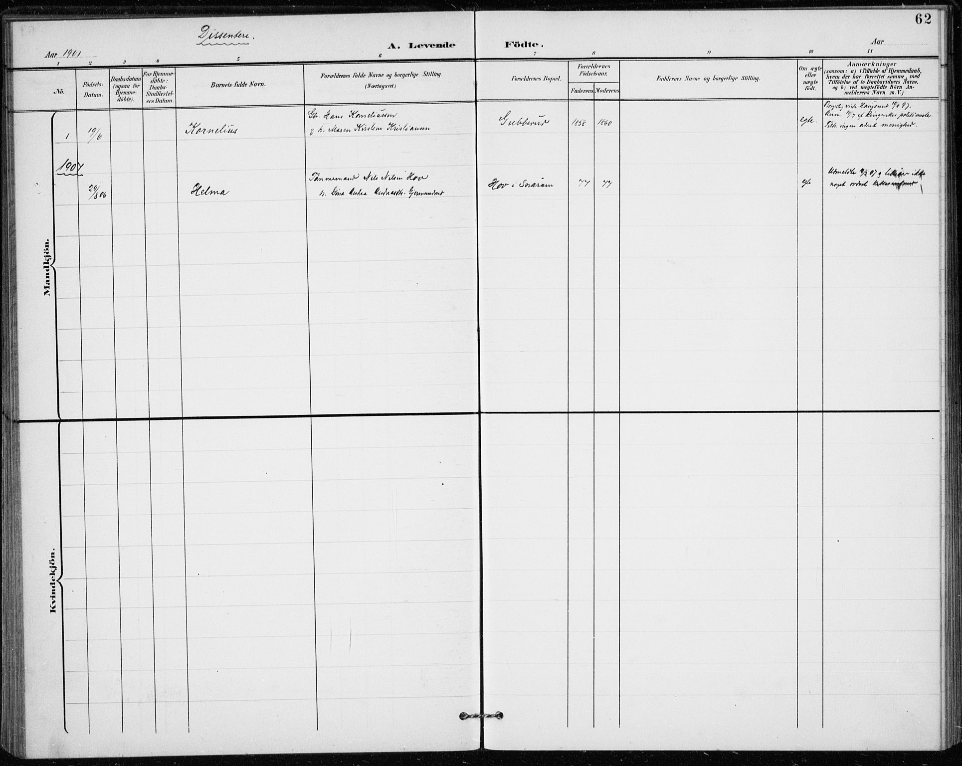 Modum kirkebøker, SAKO/A-234/F/Fa/L0020: Parish register (official) no. 20, 1900-1917, p. 62