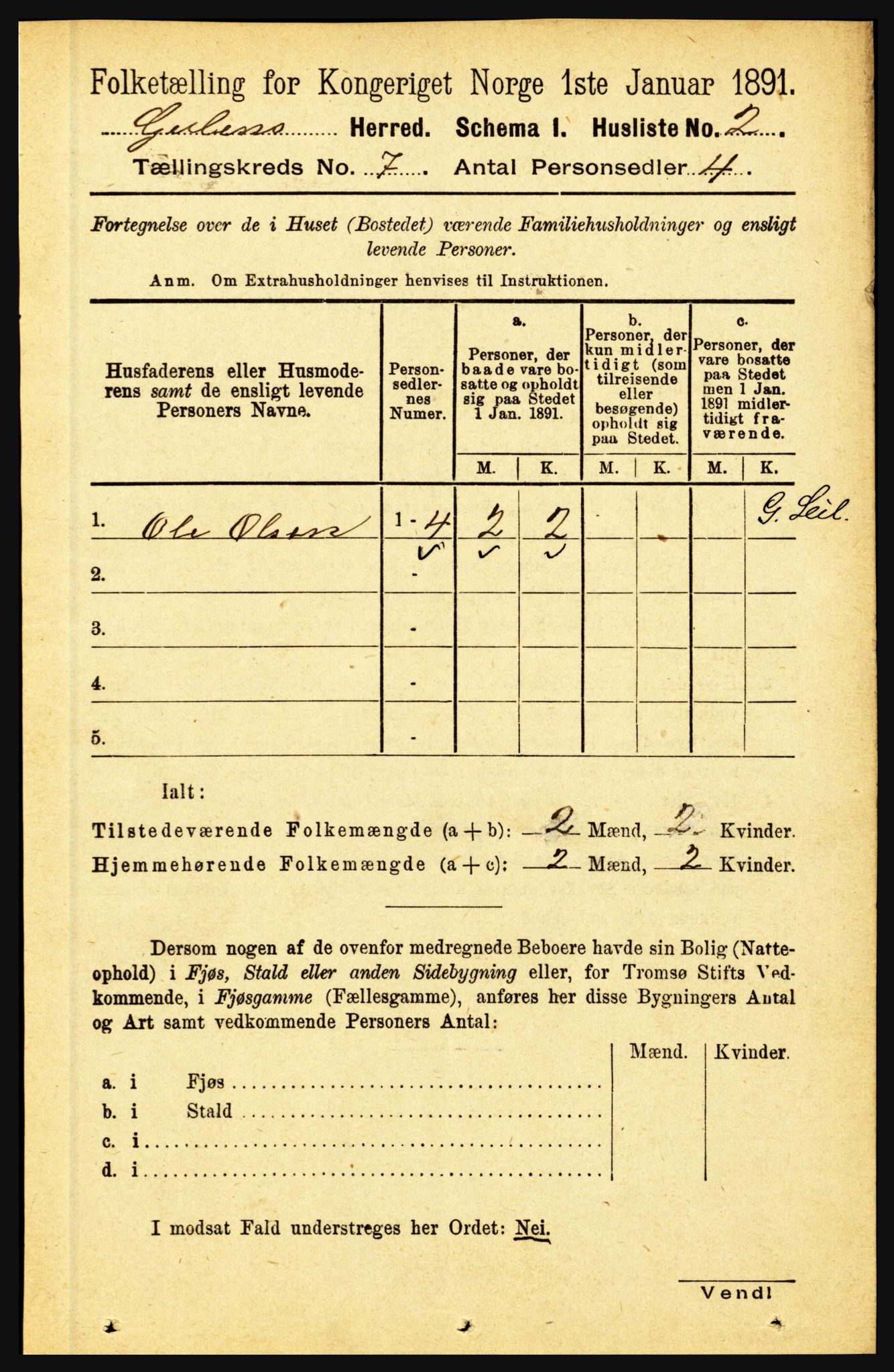 RA, 1891 census for 1411 Gulen, 1891, p. 2182