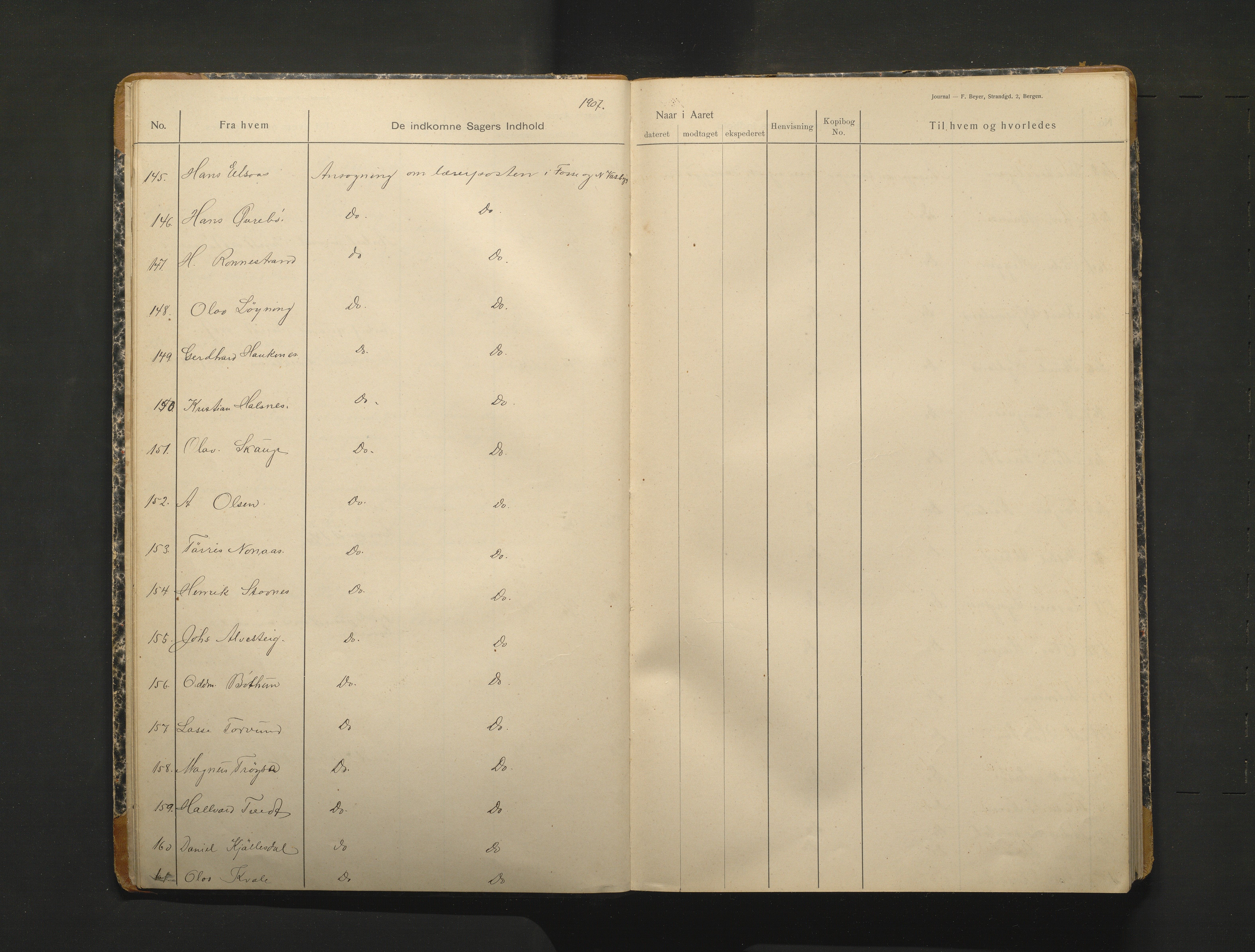 Alversund kommune. Skulestyret, IKAH/1257-211/C/Ca/L0002: Brevjournal for Alversund skulestyre, 1907-1913