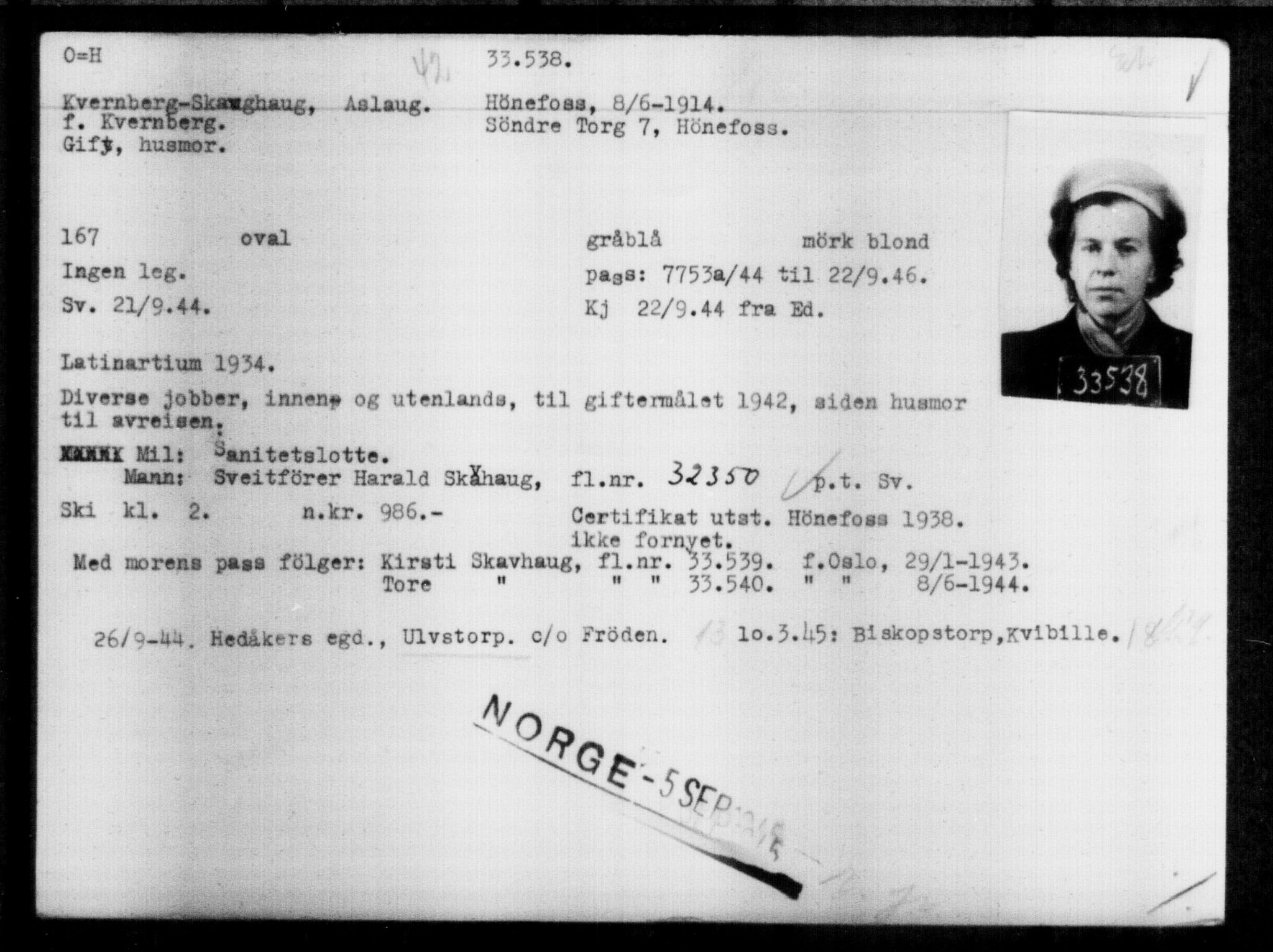 Utenriksstasjonene, Legasjonen i Stockholm, Flyktningkontoret, AV/RA-S-6753/V/Va/L0013: Kjesäterkartoteket, flyktninger med registreringsnr. 31500-34731, 1940-1945, p. 2150