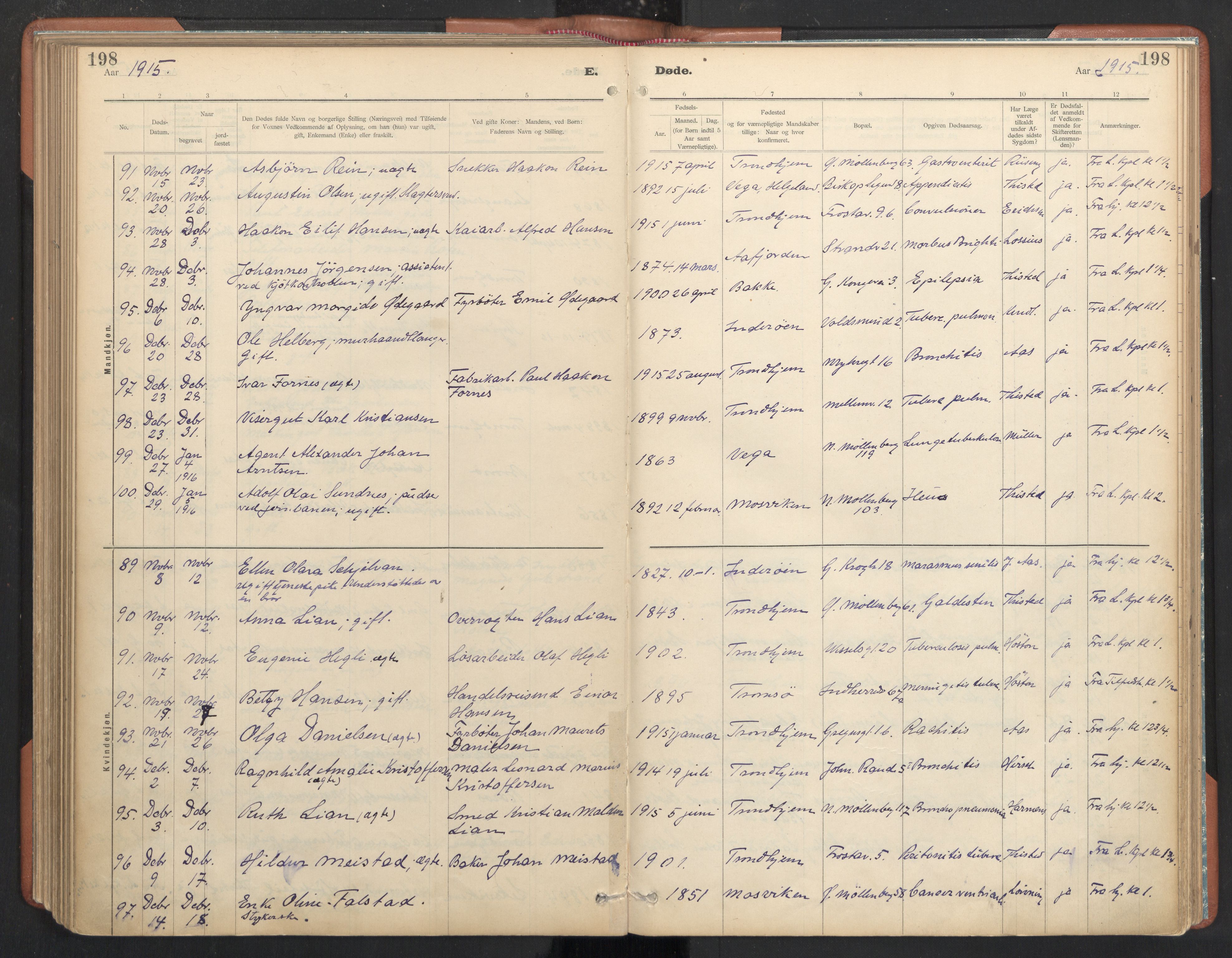 Ministerialprotokoller, klokkerbøker og fødselsregistre - Sør-Trøndelag, AV/SAT-A-1456/605/L0244: Parish register (official) no. 605A06, 1908-1954, p. 198