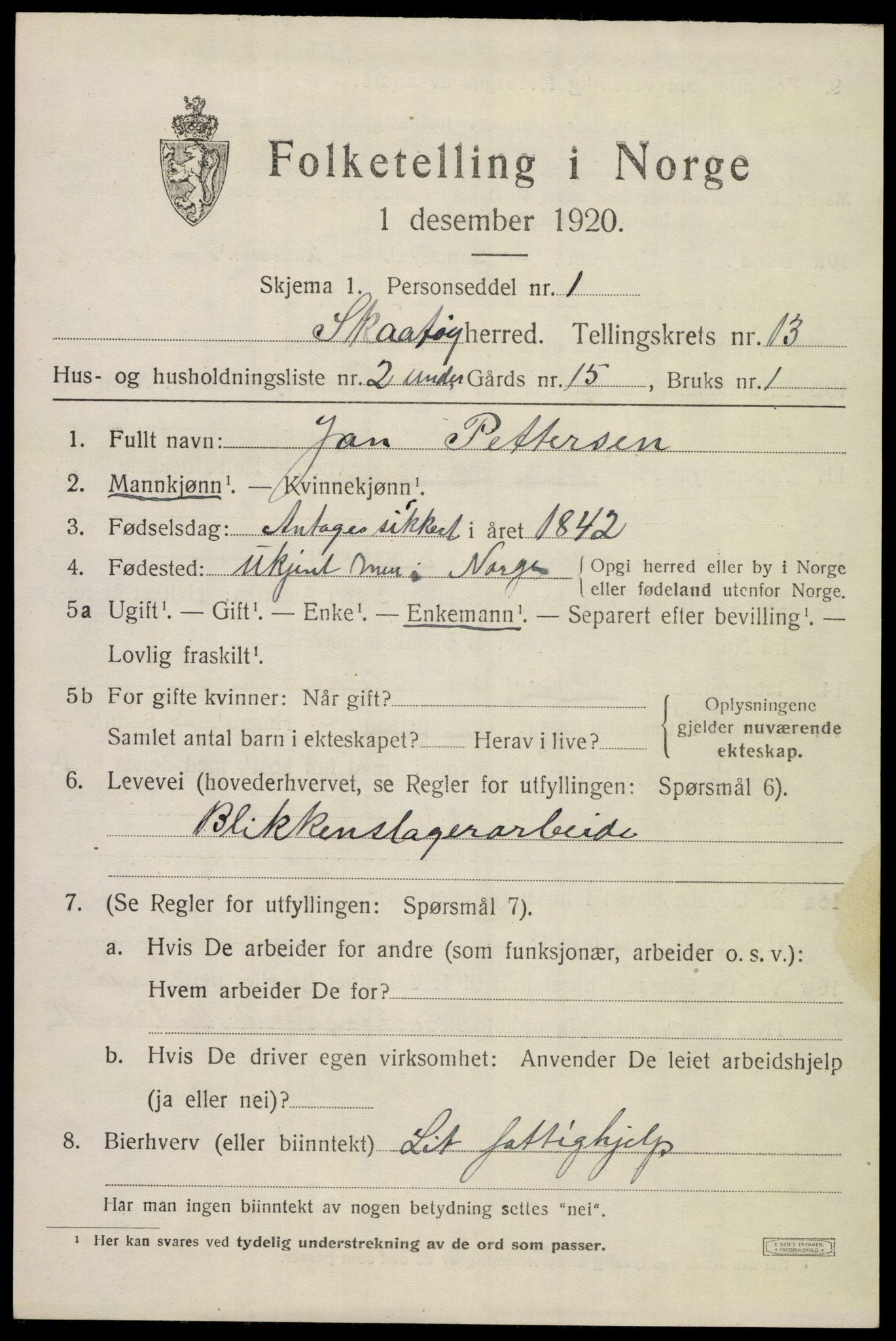 SAKO, 1920 census for Skåtøy, 1920, p. 9048