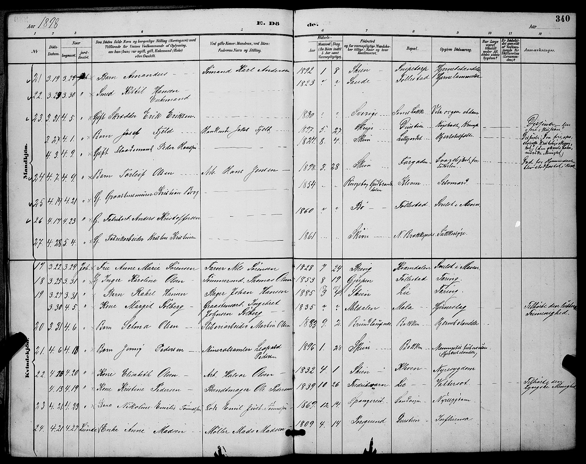 Skien kirkebøker, AV/SAKO-A-302/G/Ga/L0007: Parish register (copy) no. 7, 1891-1900, p. 340