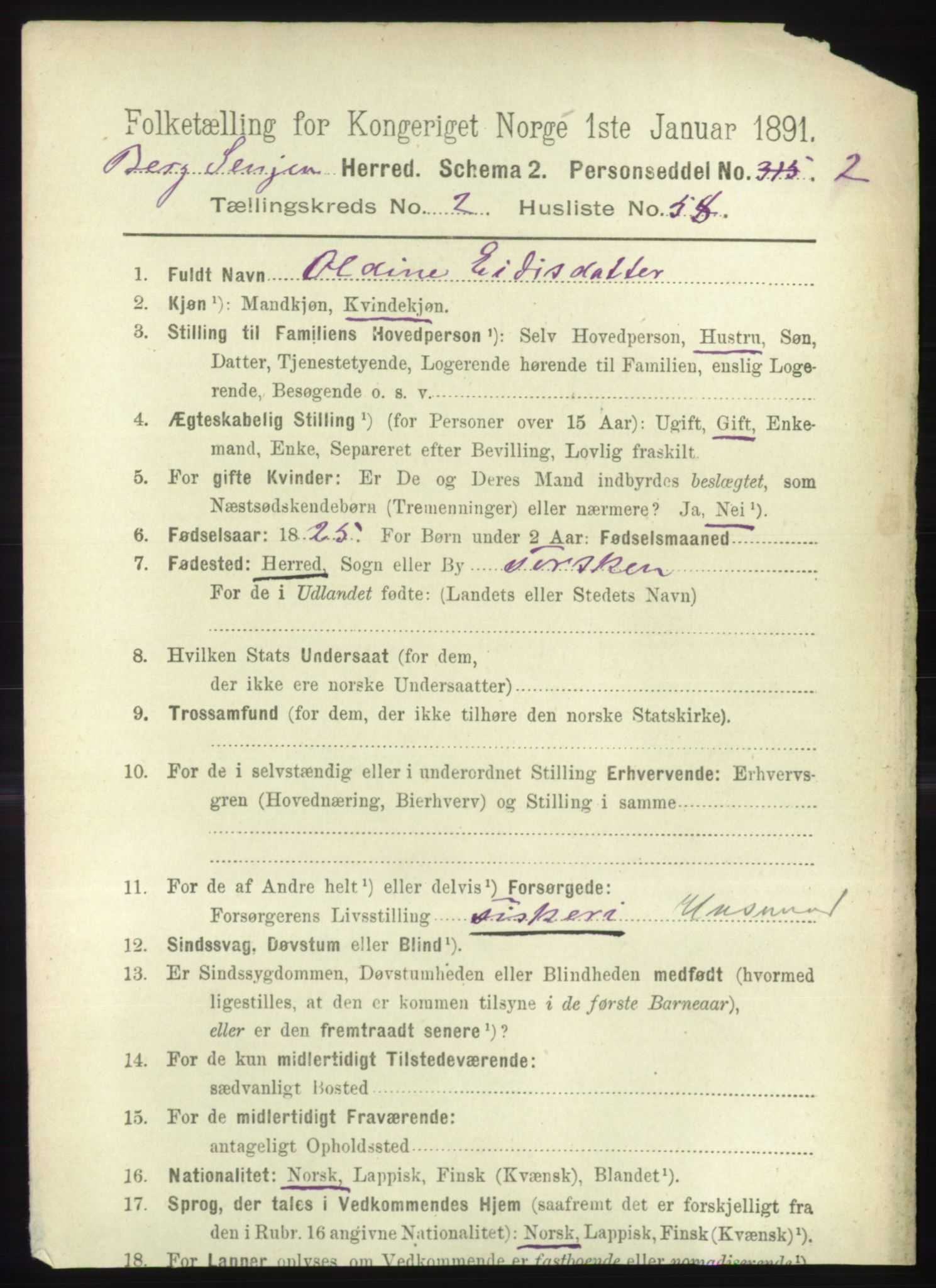 RA, 1891 census for 1929 Berg, 1891, p. 970