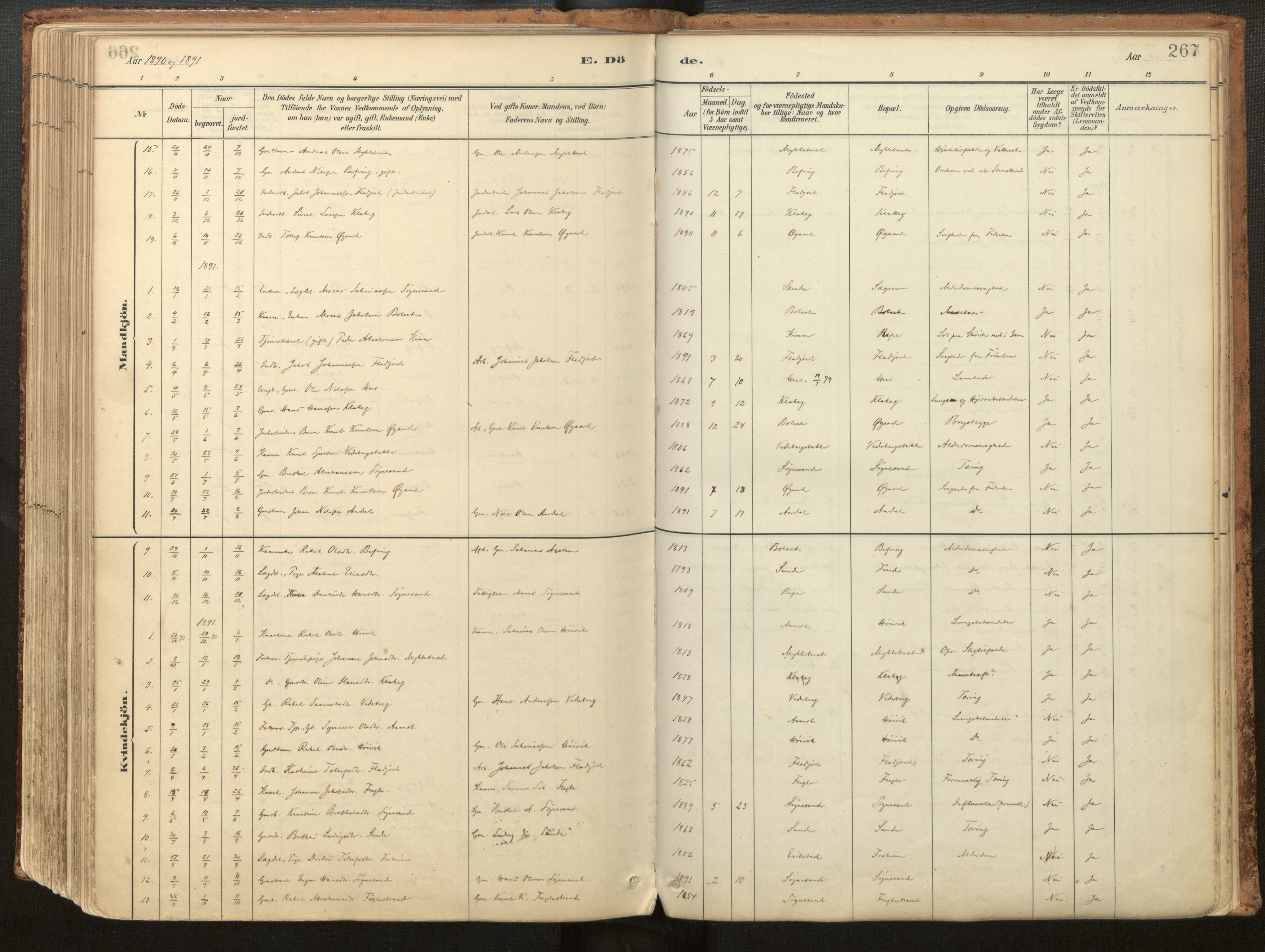 Jølster sokneprestembete, SAB/A-80701/H/Haa/Haac/L0001: Parish register (official) no. C 1, 1882-1928, p. 267