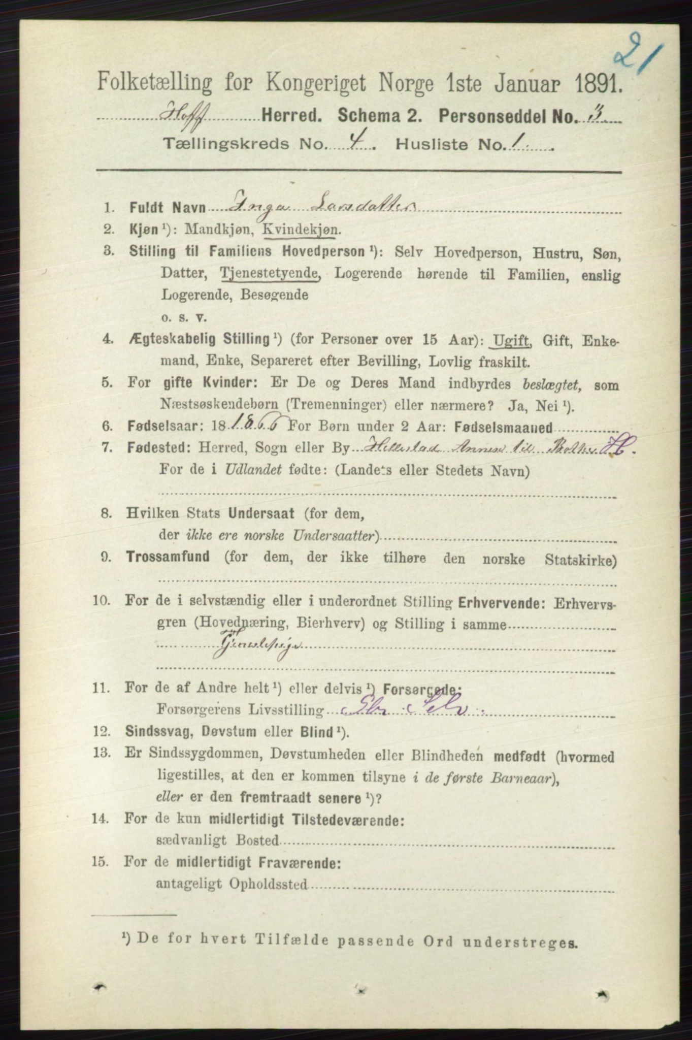 RA, 1891 census for 0714 Hof, 1891, p. 1132