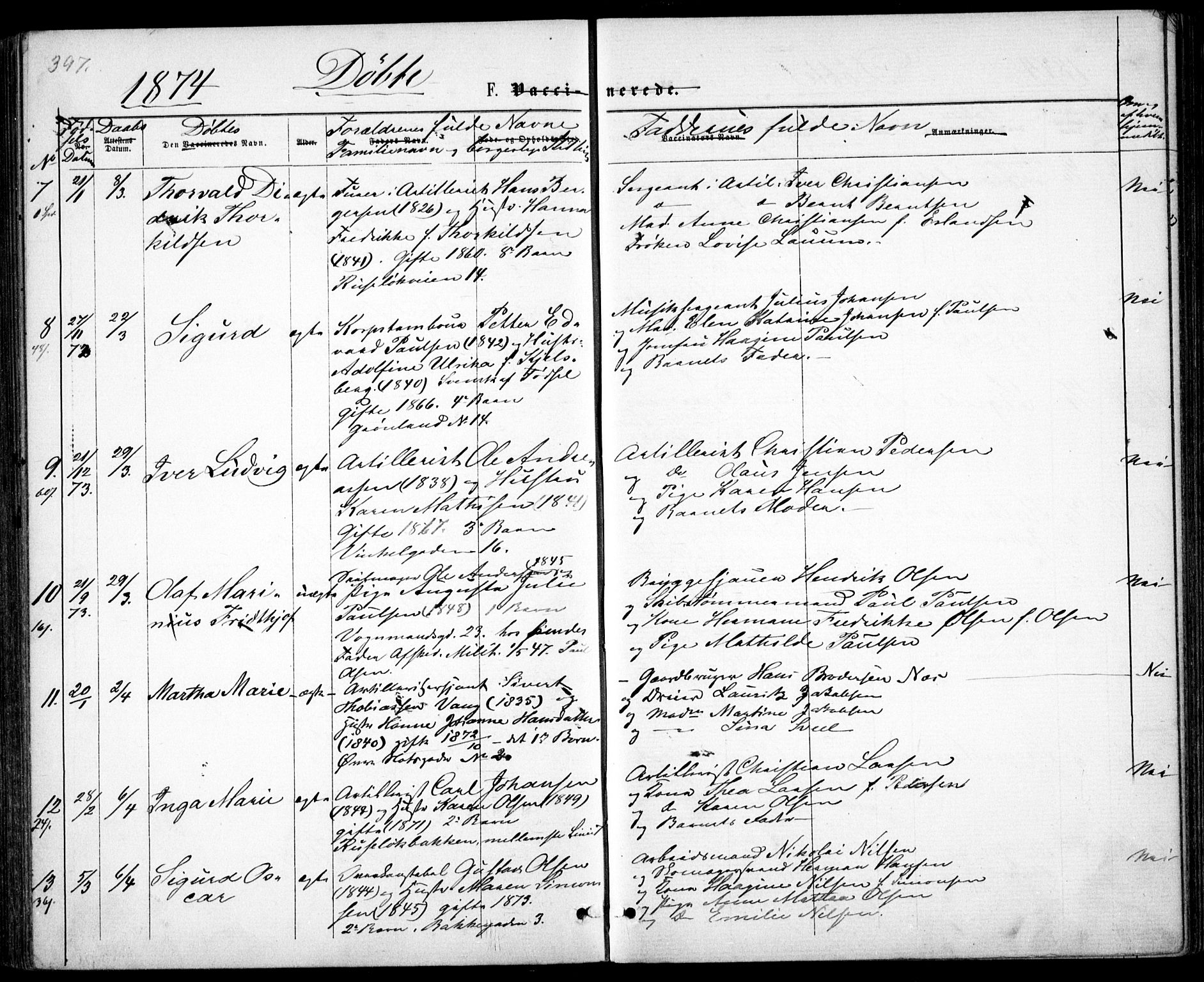Garnisonsmenigheten Kirkebøker, SAO/A-10846/G/Ga/L0006: Parish register (copy) no. 6, 1860-1880, p. 397