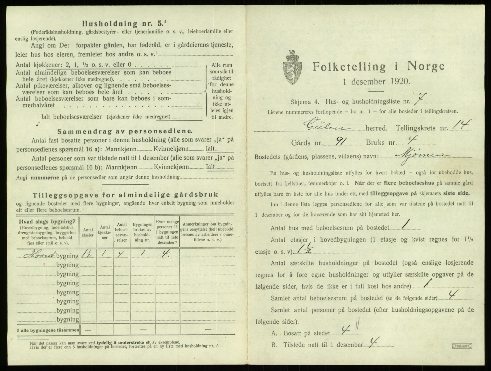 SAB, 1920 census for Gulen, 1920, p. 895