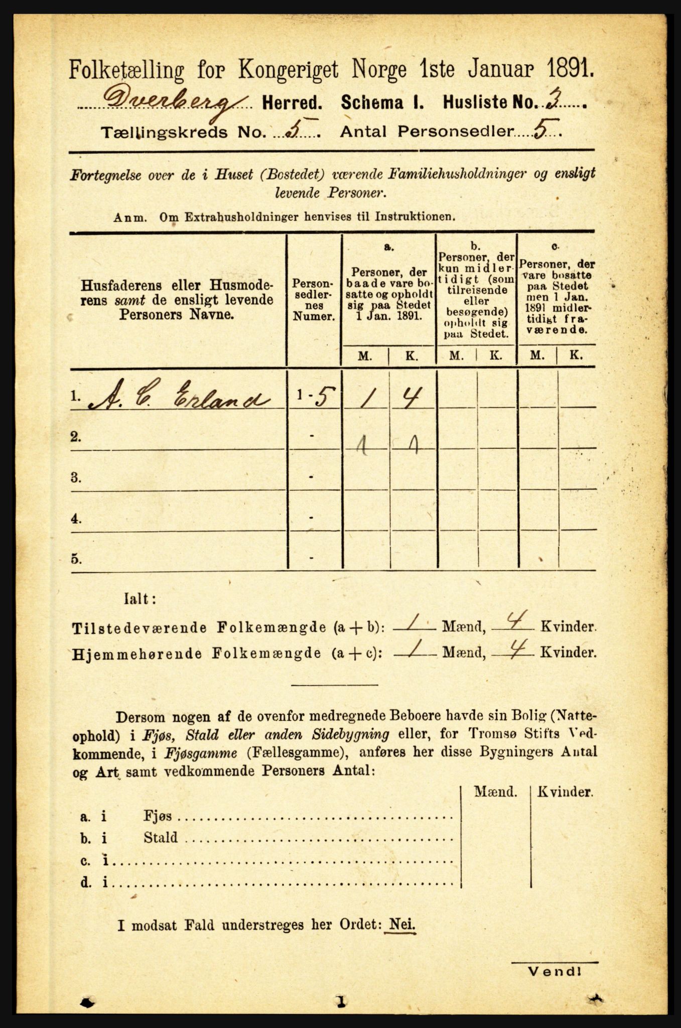 RA, 1891 census for 1872 Dverberg, 1891, p. 1481