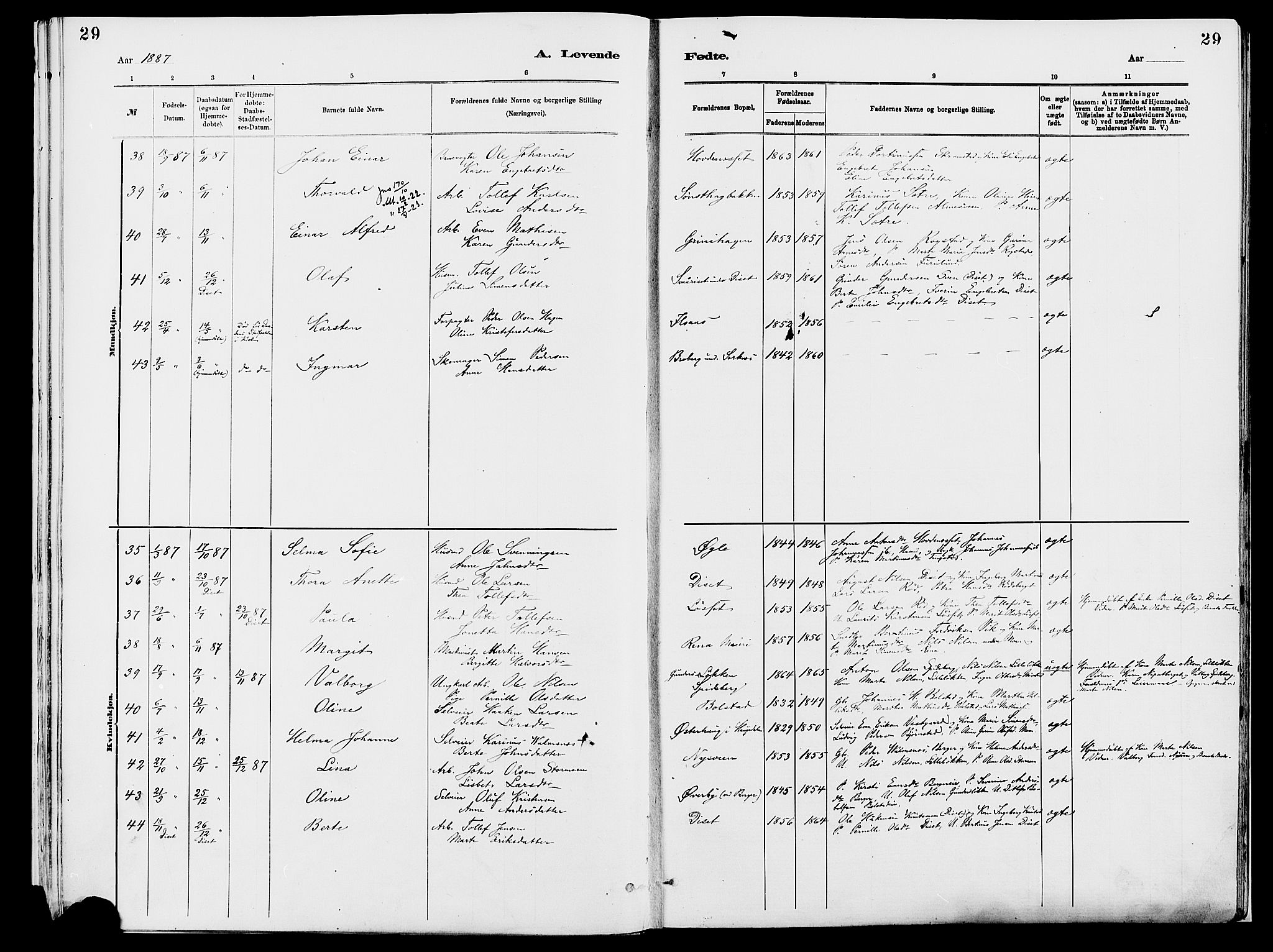 Åmot prestekontor, Hedmark, AV/SAH-PREST-056/H/Ha/Haa/L0010: Parish register (official) no. 10, 1884-1889, p. 29