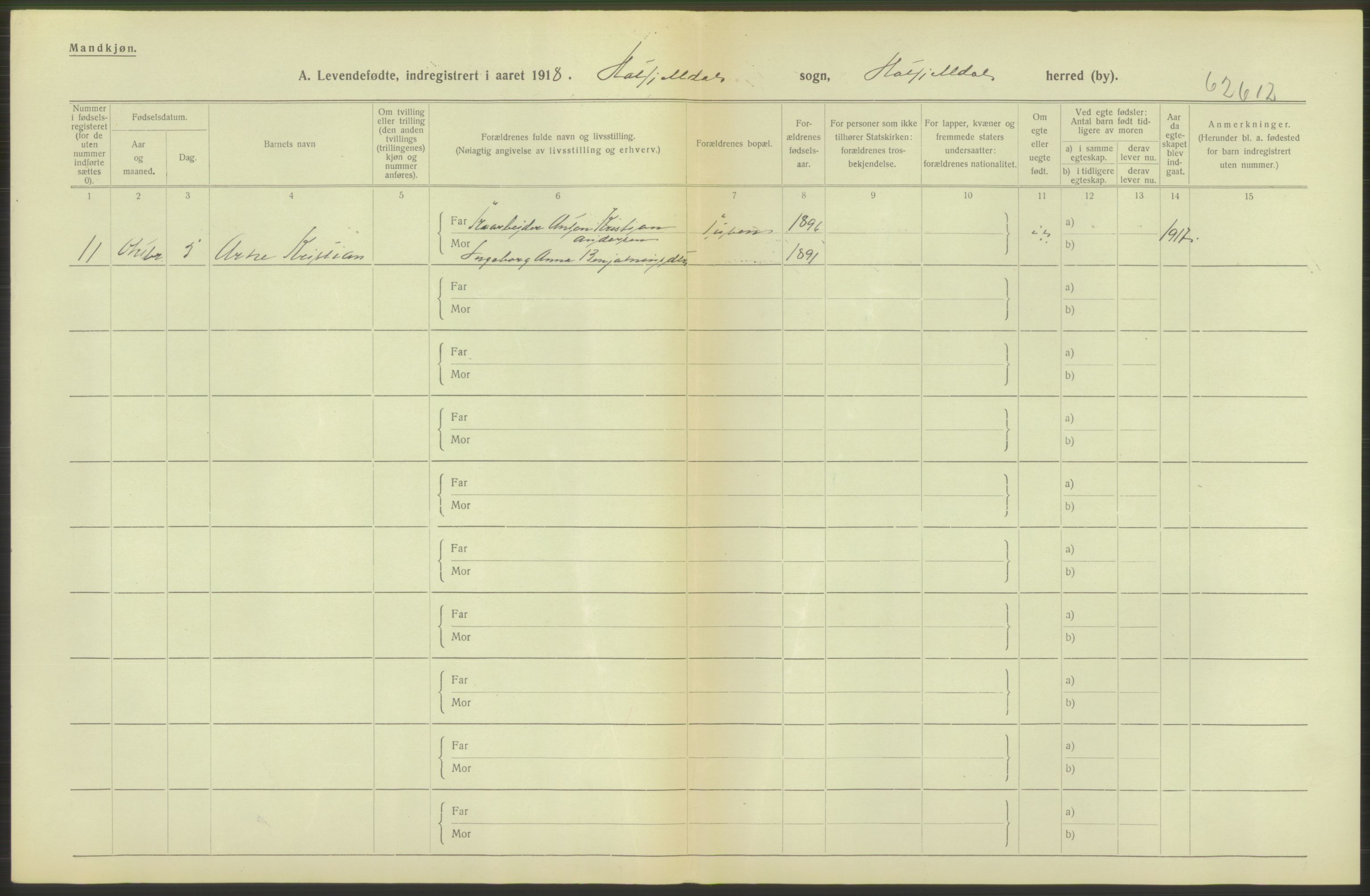 Statistisk sentralbyrå, Sosiodemografiske emner, Befolkning, AV/RA-S-2228/D/Df/Dfb/Dfbh/L0052: Nordland fylke: Levendefødte menn og kvinner. Bygder., 1918, p. 72