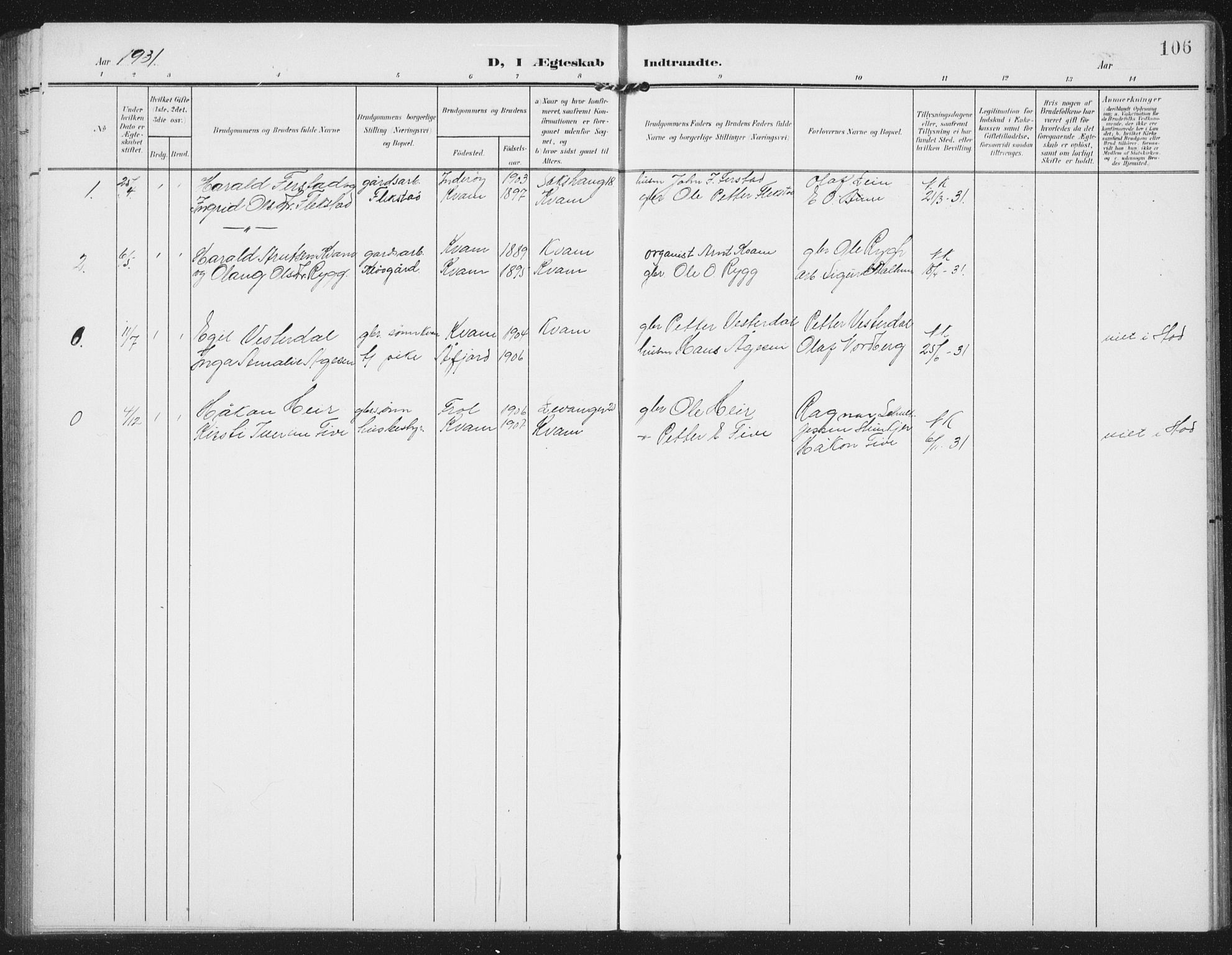 Ministerialprotokoller, klokkerbøker og fødselsregistre - Nord-Trøndelag, SAT/A-1458/747/L0460: Parish register (copy) no. 747C02, 1908-1939, p. 106