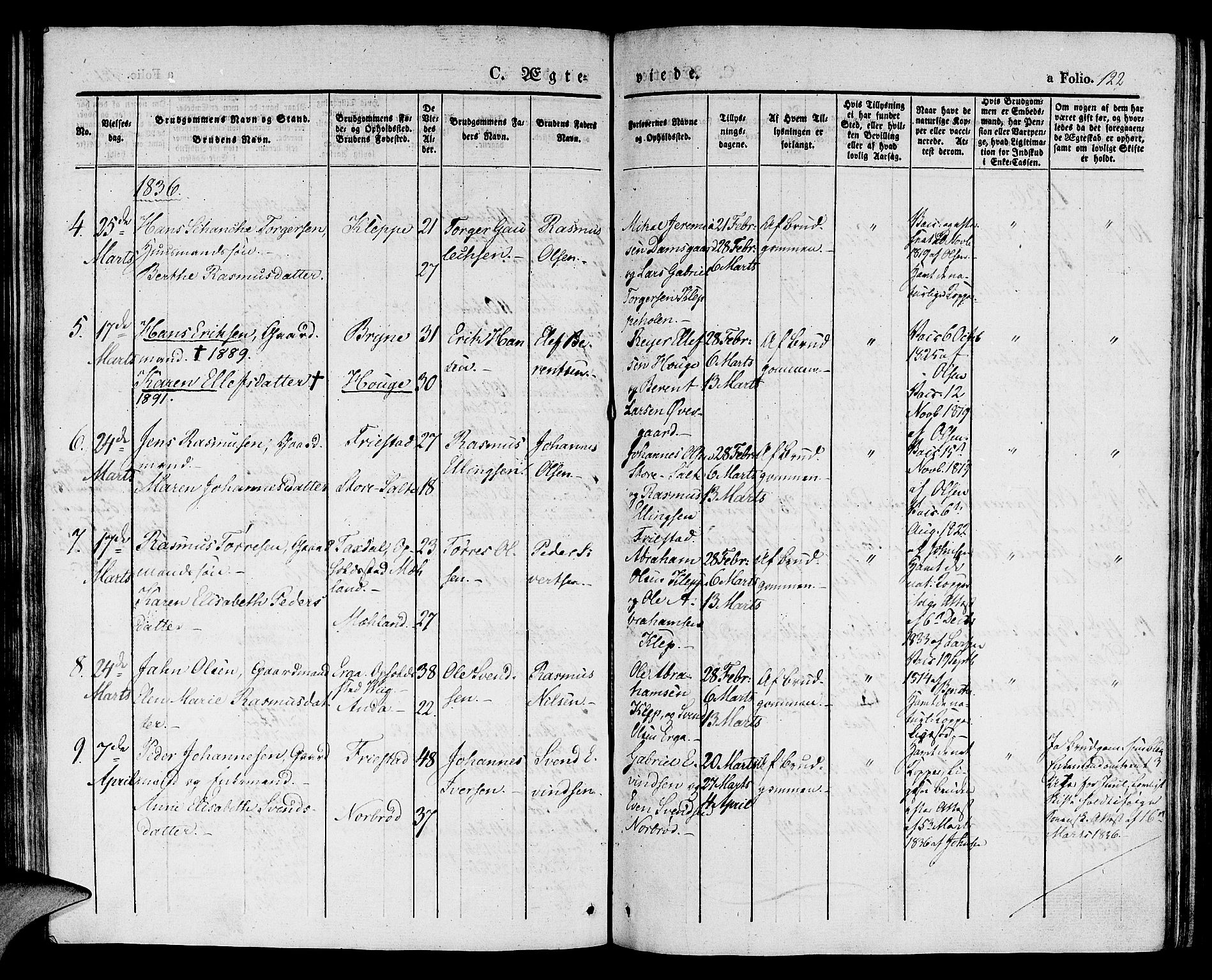 Klepp sokneprestkontor, SAST/A-101803/001/3/30BA/L0003: Parish register (official) no. A 3, 1833-1842, p. 122