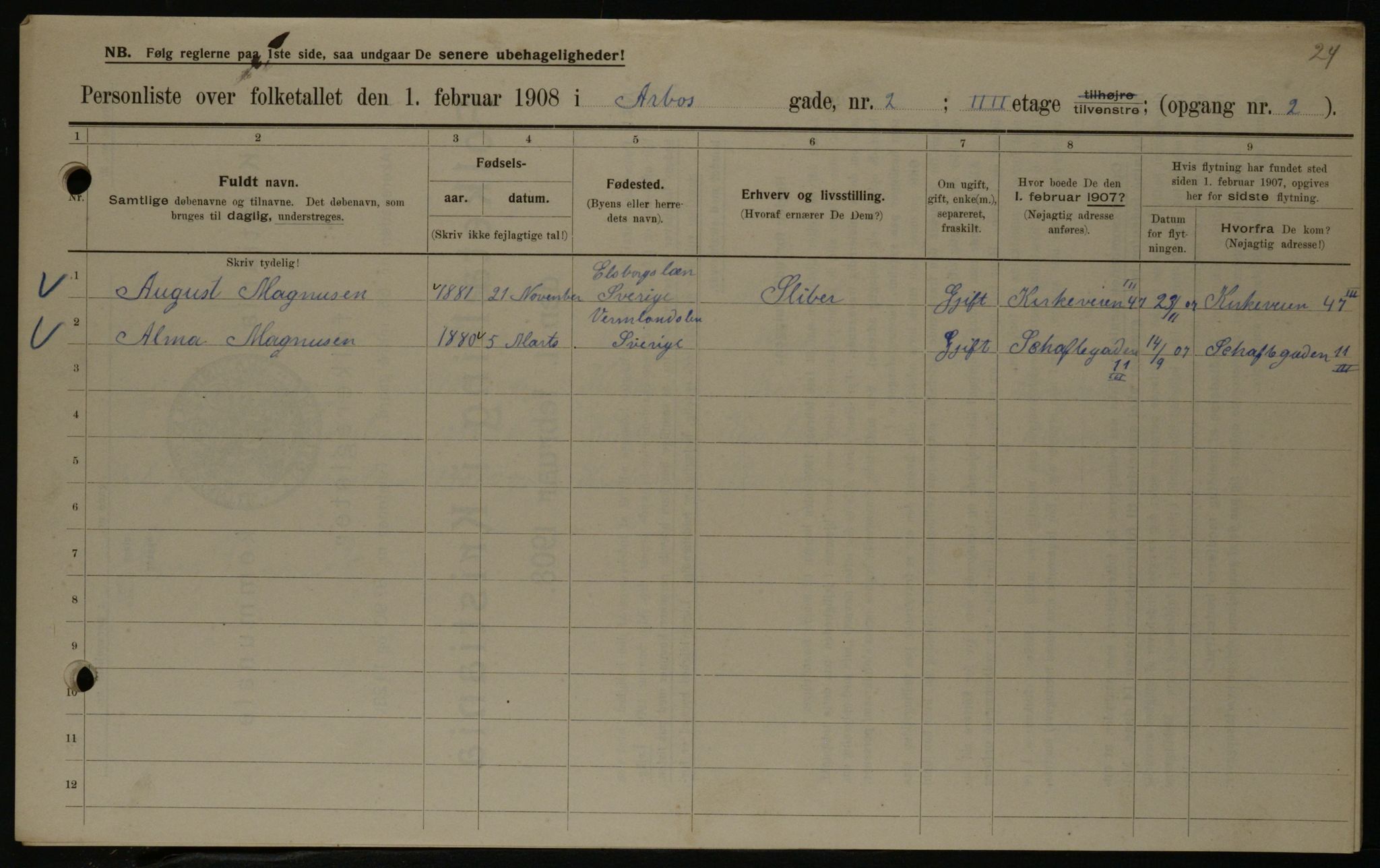OBA, Municipal Census 1908 for Kristiania, 1908, p. 2003