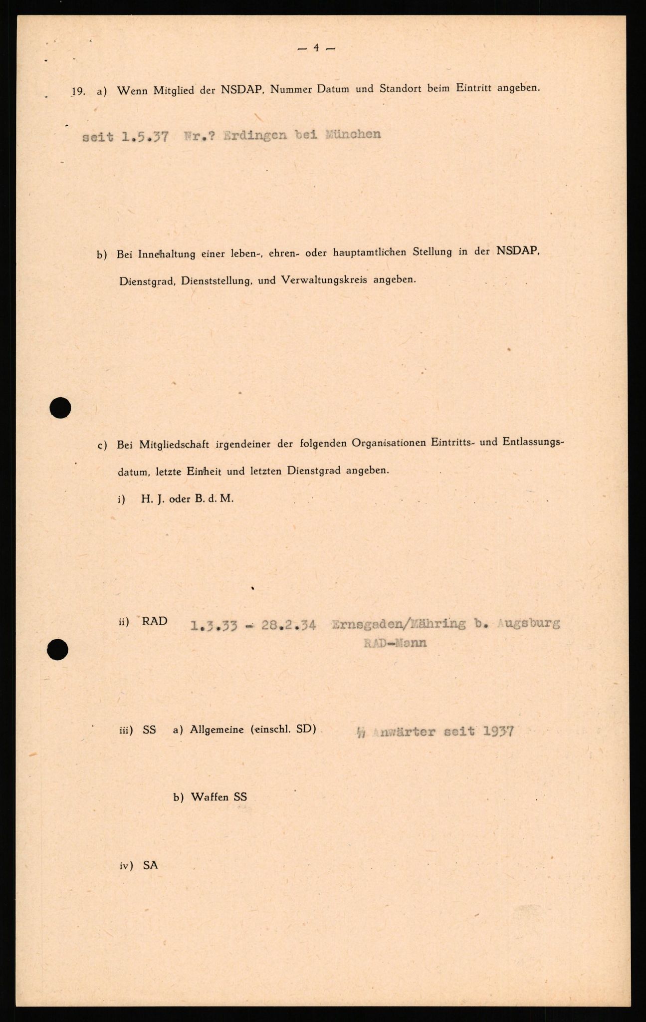 Forsvaret, Forsvarets overkommando II, RA/RAFA-3915/D/Db/L0031: CI Questionaires. Tyske okkupasjonsstyrker i Norge. Tyskere., 1945-1946, p. 164