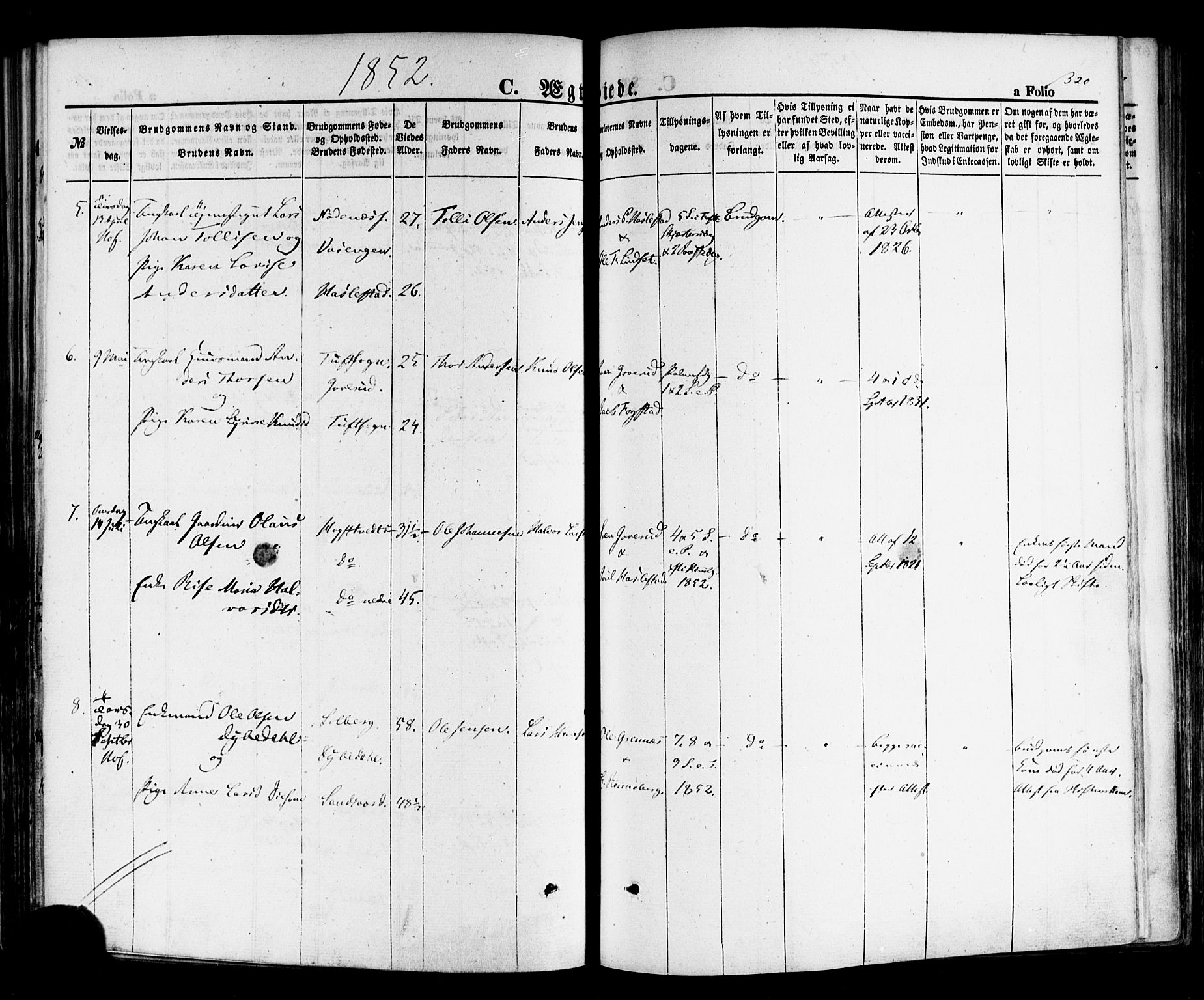 Hof kirkebøker, AV/SAKO-A-64/F/Fa/L0006: Parish register (official) no. I 6, 1851-1877, p. 320