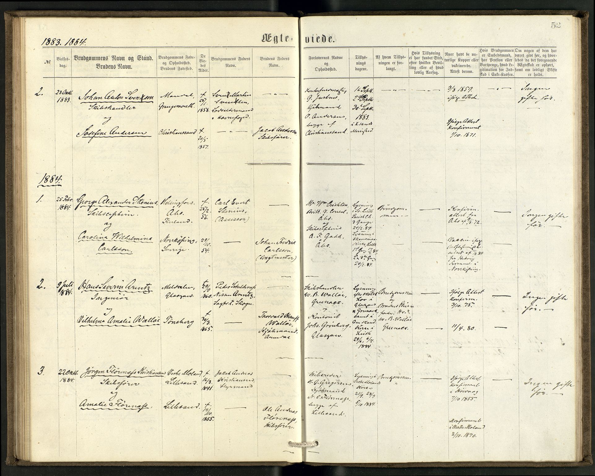 Den norske sjømannsmisjon i utlandet/Skotske havner (Leith, Glasgow), AV/SAB-SAB/PA-0100/H/Ha/Haa/L0002: Parish register (official) no. A 2, 1877-1887, p. 51b-52a