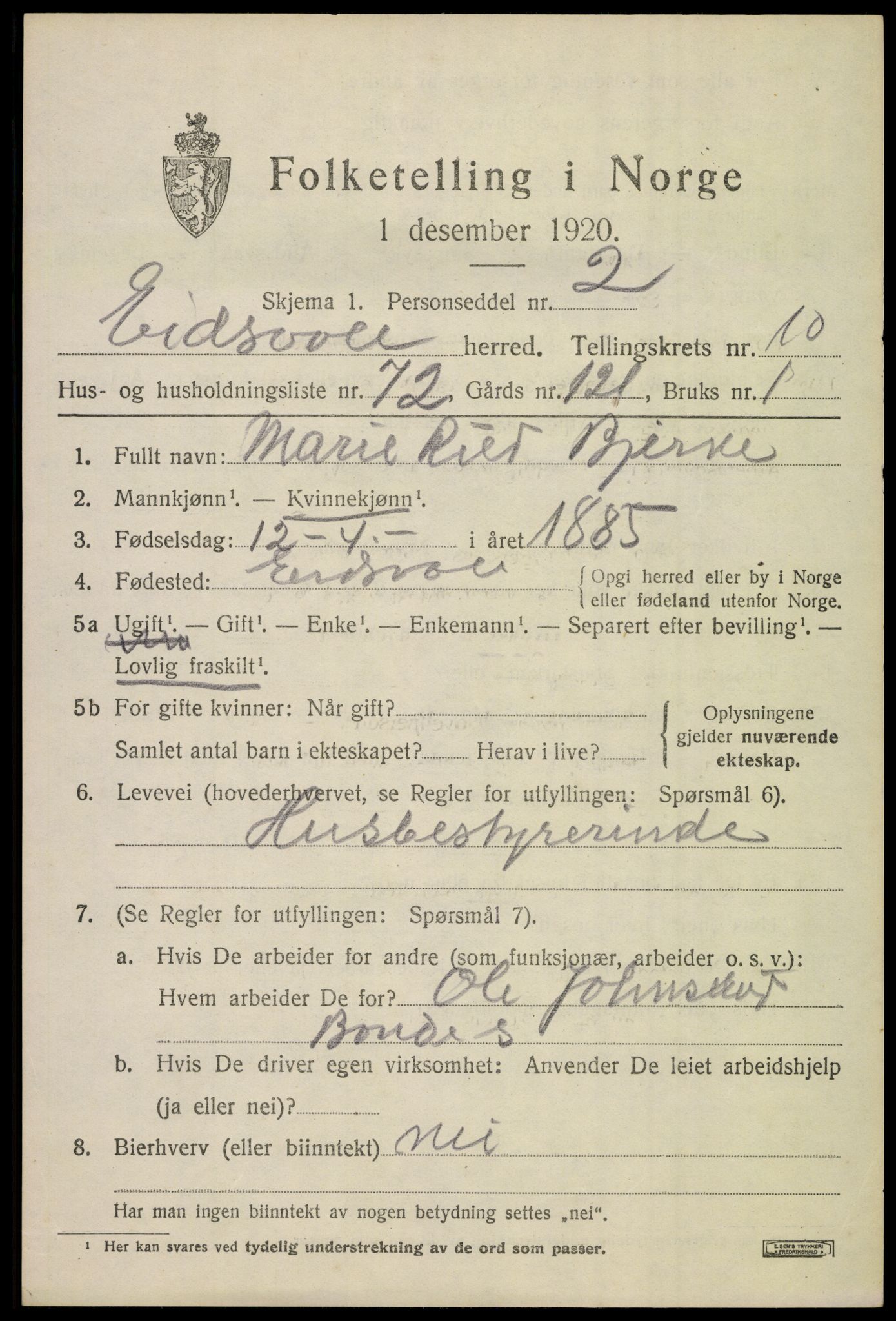 SAO, 1920 census for Eidsvoll, 1920, p. 16751