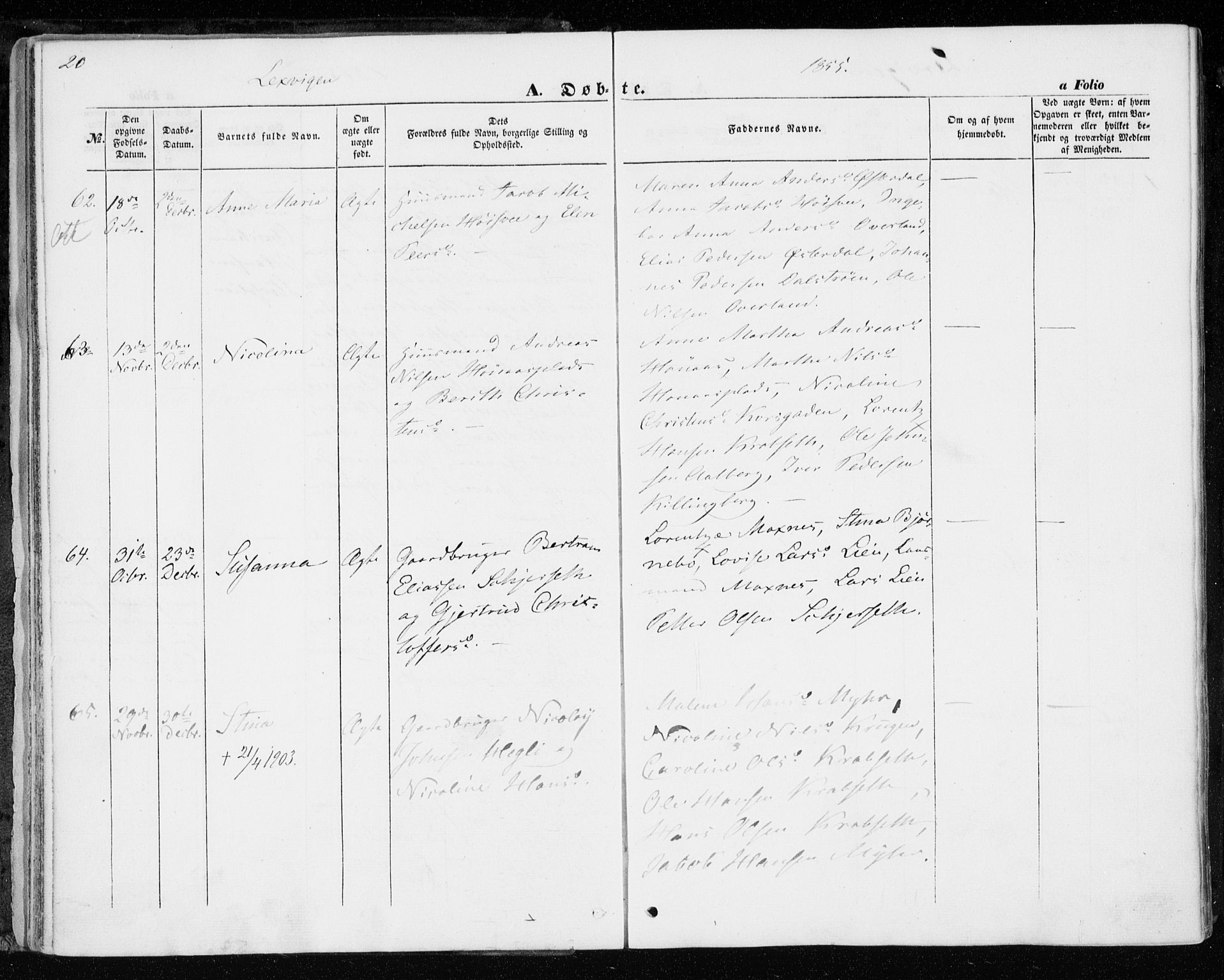 Ministerialprotokoller, klokkerbøker og fødselsregistre - Nord-Trøndelag, SAT/A-1458/701/L0008: Parish register (official) no. 701A08 /1, 1854-1863, p. 20