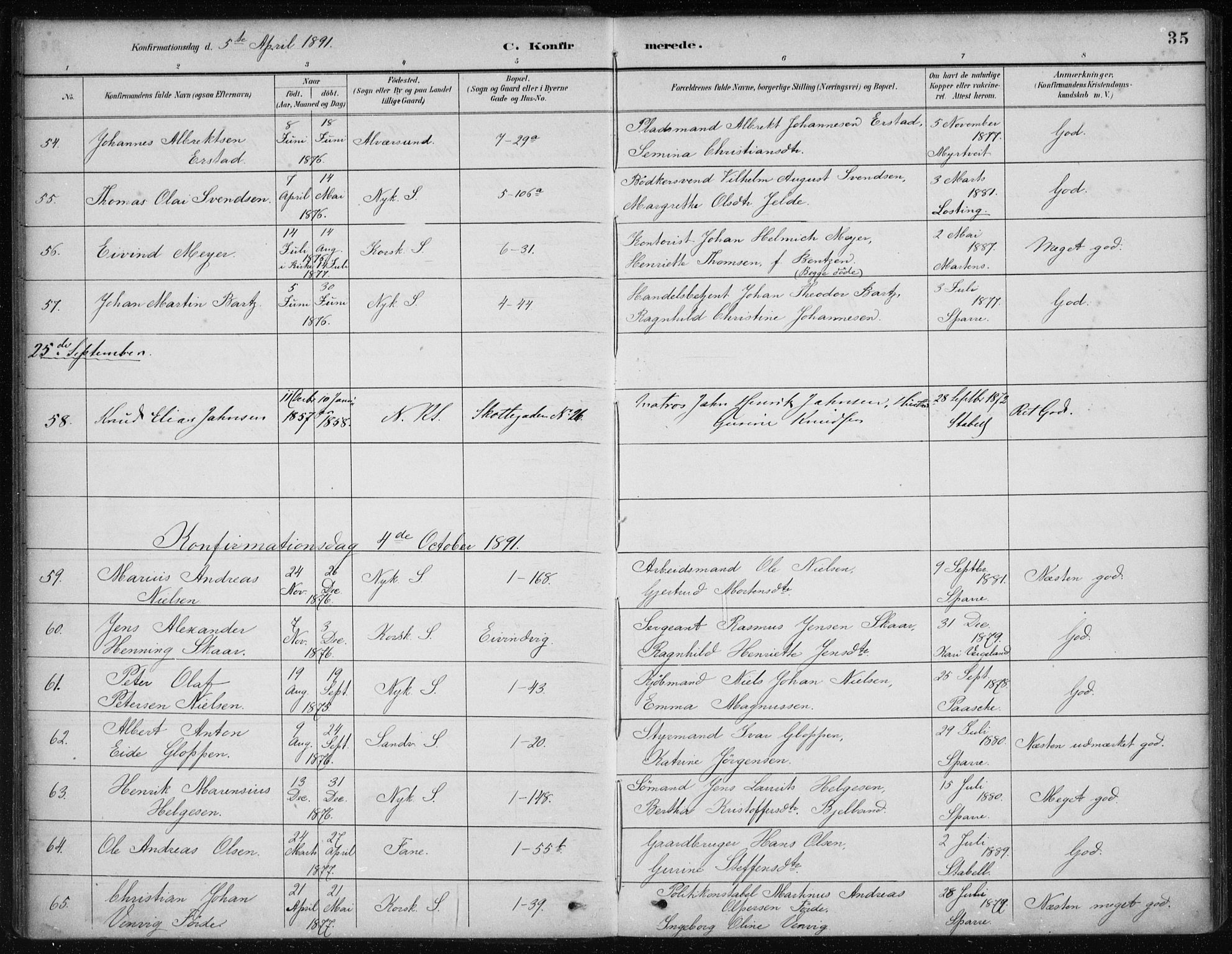 Nykirken Sokneprestembete, AV/SAB-A-77101/H/Haa/L0027: Parish register (official) no. C 6, 1886-1913, p. 35