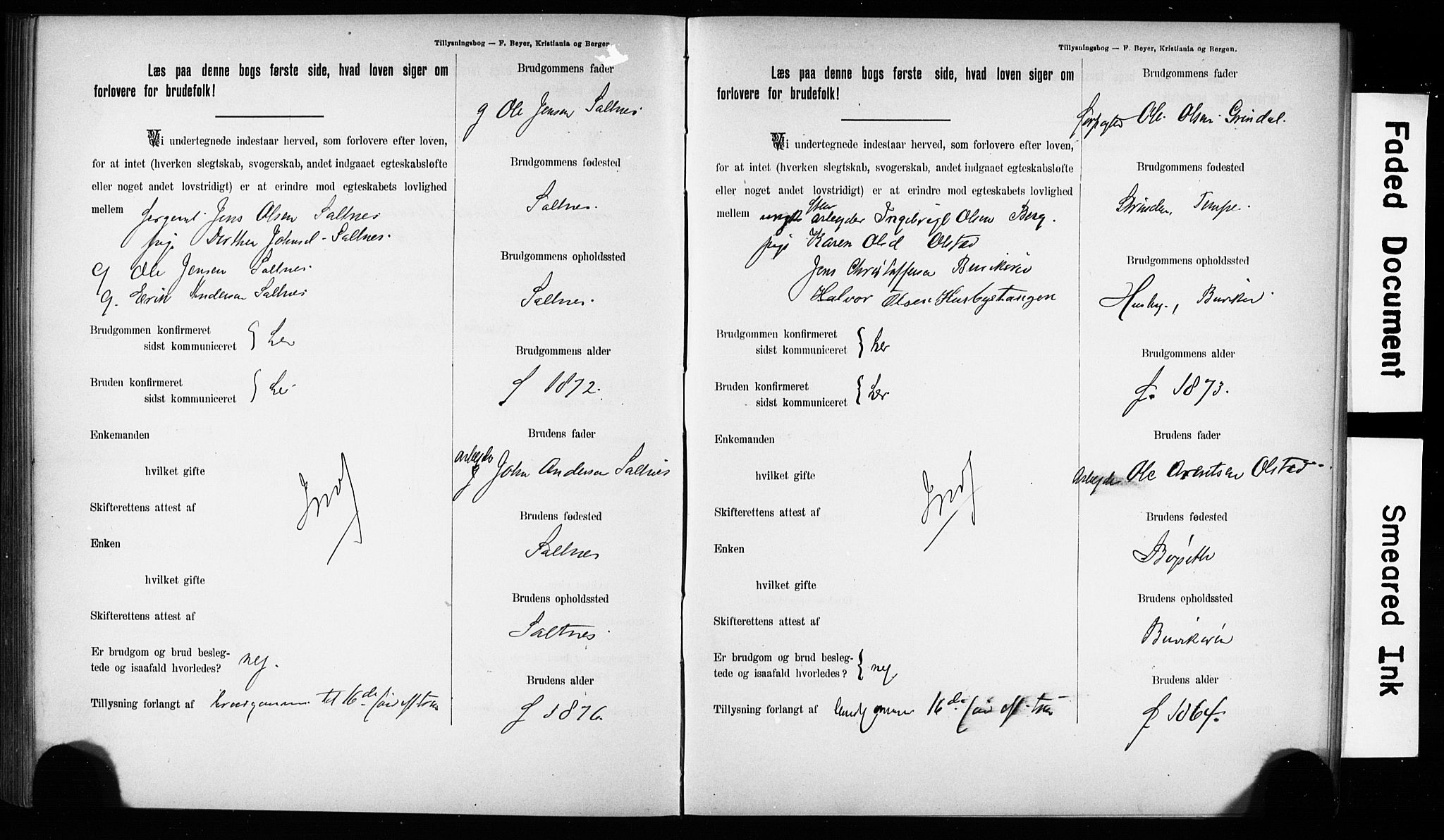 Hurum kirkebøker, AV/SAKO-A-229/H/Hb/L0001: Best man's statements no. 1, 1890-1899