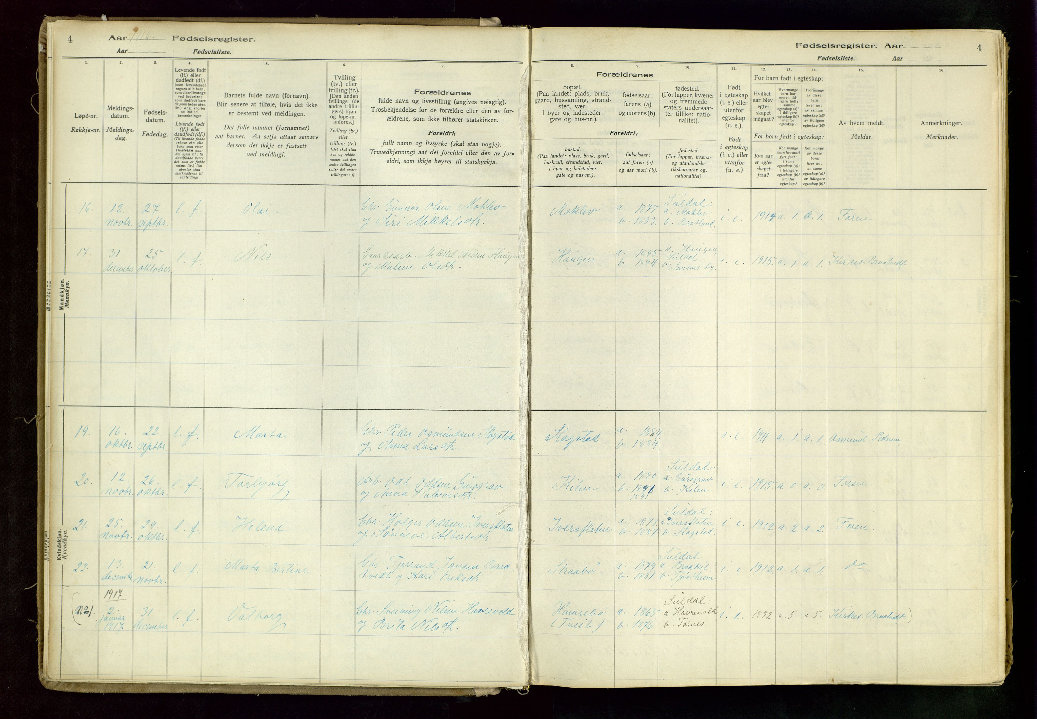 Suldal sokneprestkontor, AV/SAST-A-101845/03/A/L0002: Birth register no. 2, 1916-1982, p. 4