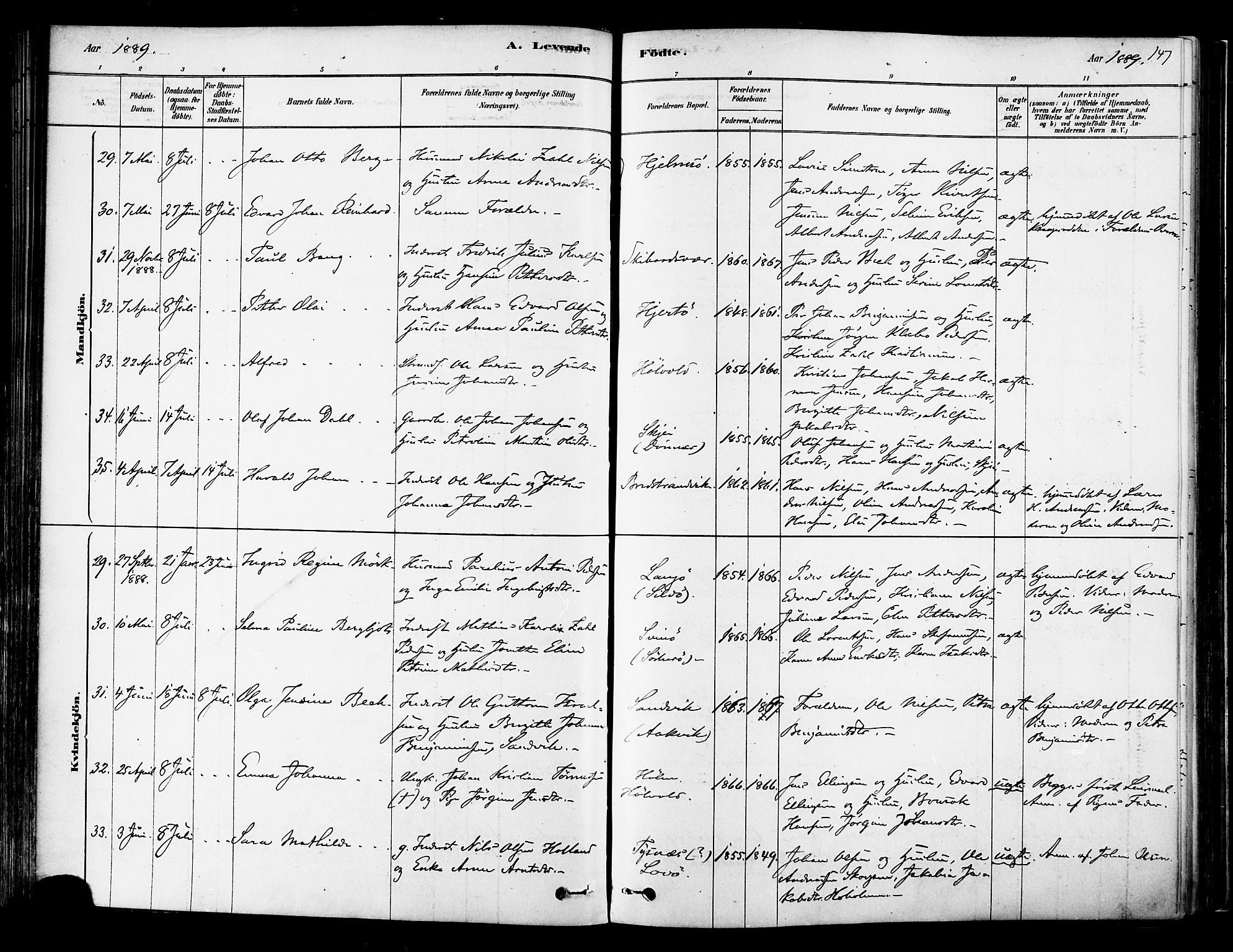 Ministerialprotokoller, klokkerbøker og fødselsregistre - Nordland, SAT/A-1459/834/L0507: Parish register (official) no. 834A05, 1878-1892, p. 147