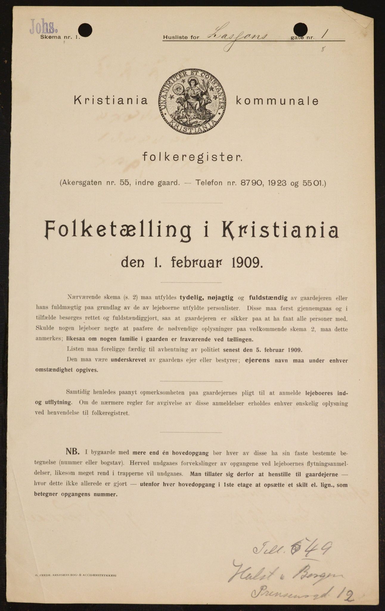 OBA, Municipal Census 1909 for Kristiania, 1909, p. 52194