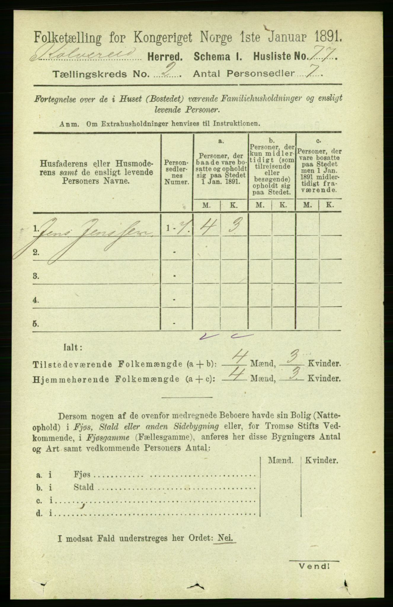 RA, 1891 census for 1752 Kolvereid, 1891, p. 325