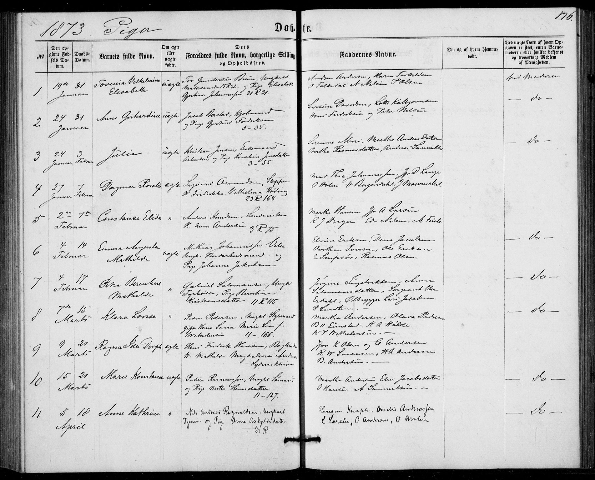 Fødselsstiftelsens sokneprestembete, ført av overlegen*, SAB/-: Parish register (official) no. A 1, 1863-1883, p. 176