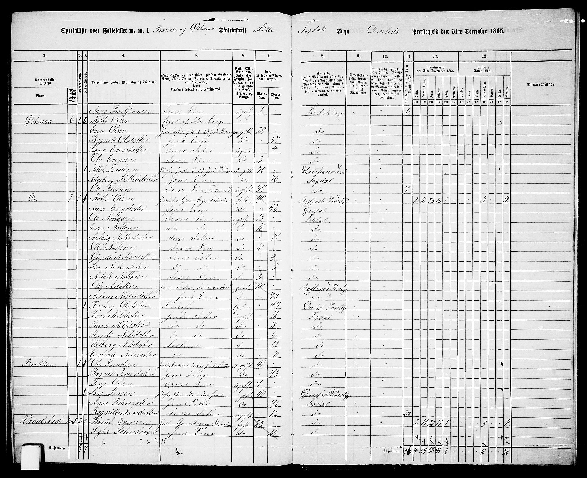 RA, 1865 census for Åmli, 1865, p. 112