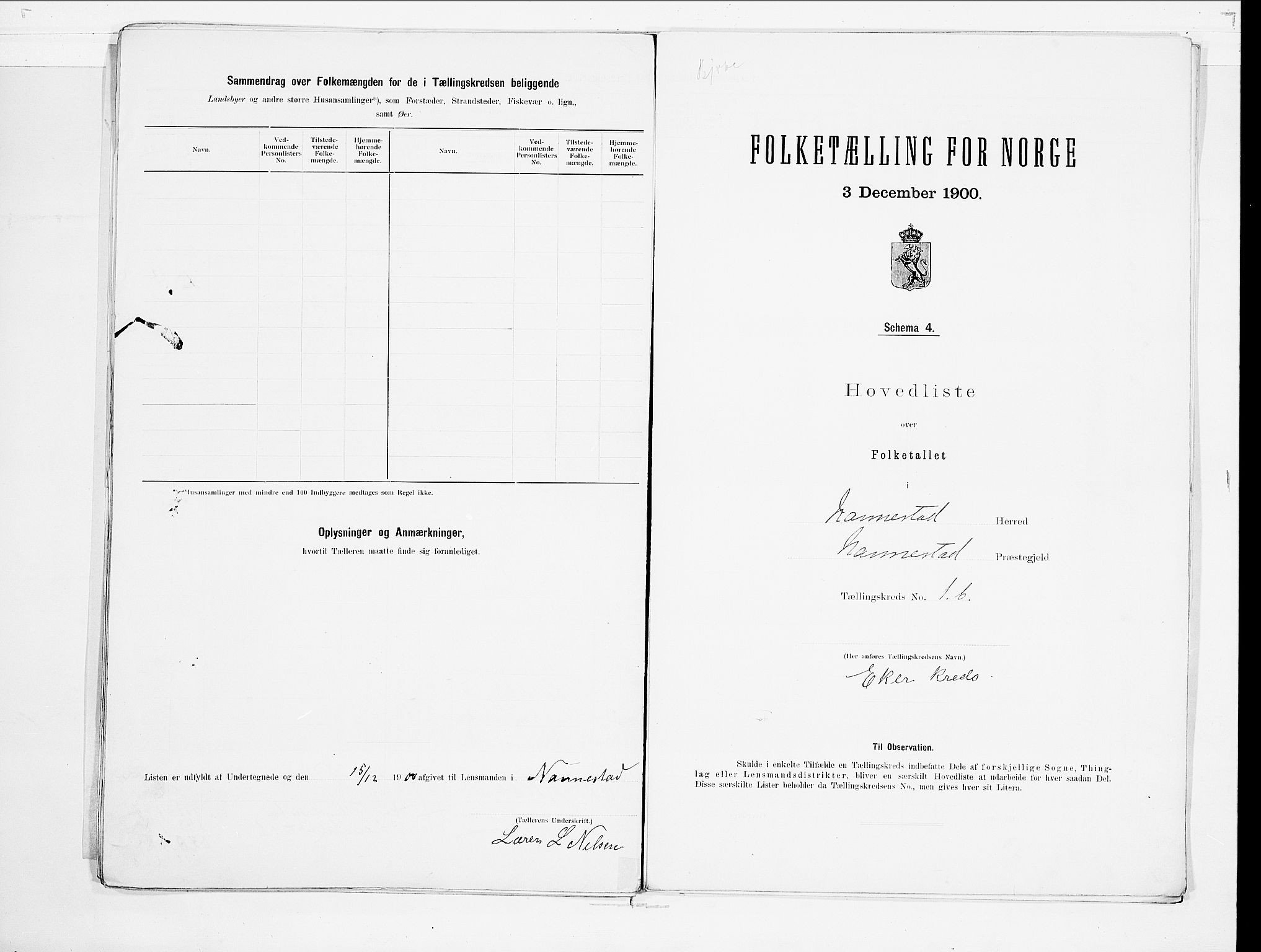 SAO, 1900 census for Nannestad, 1900, p. 20