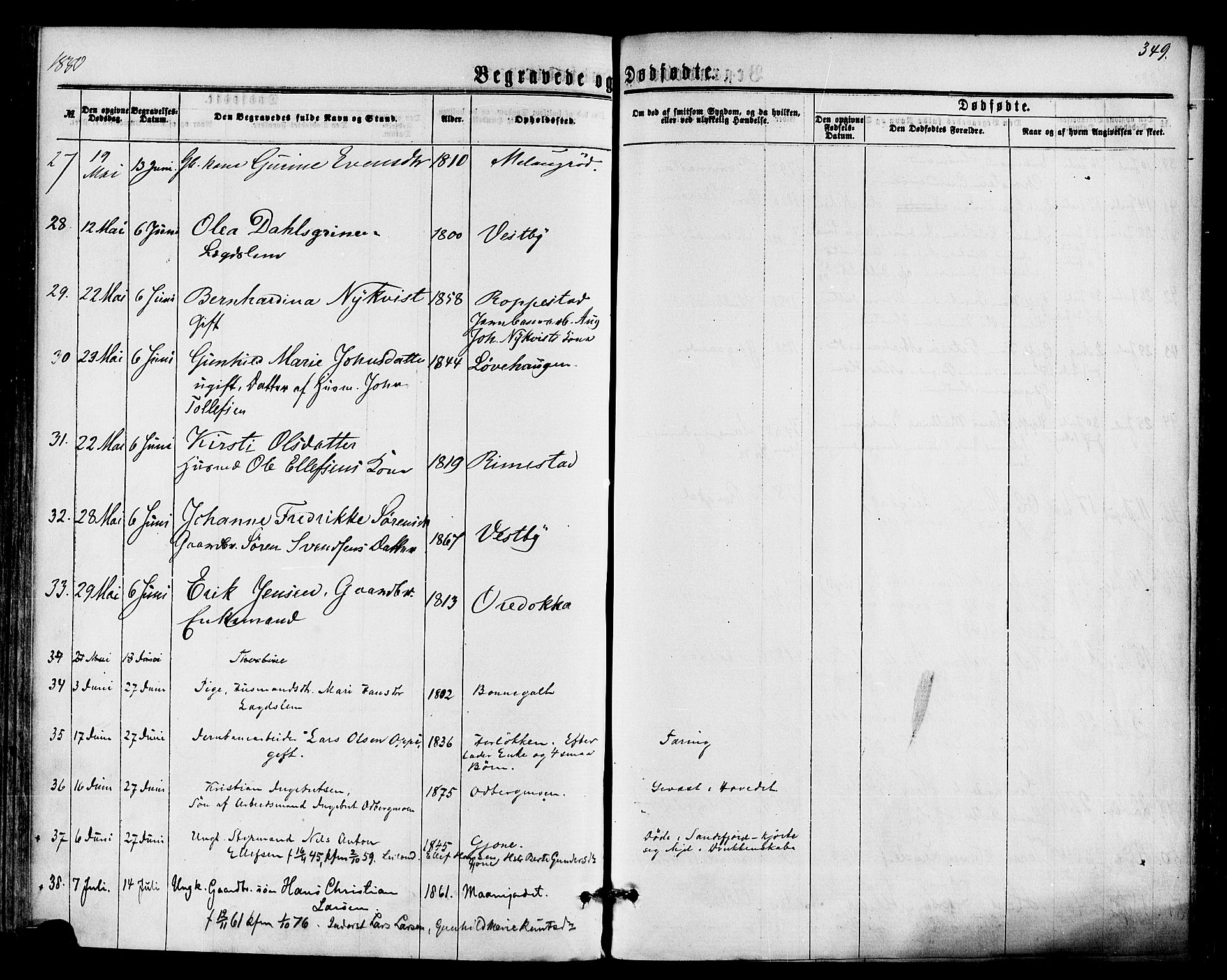 Hedrum kirkebøker, AV/SAKO-A-344/F/Fa/L0008: Parish register (official) no. I 8, 1869-1880, p. 349