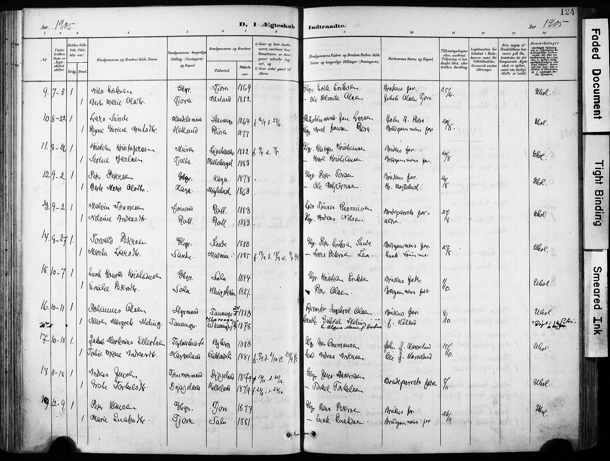 Håland sokneprestkontor, AV/SAST-A-101802/001/30BA/L0013: Parish register (official) no. A 12, 1901-1913, p. 124