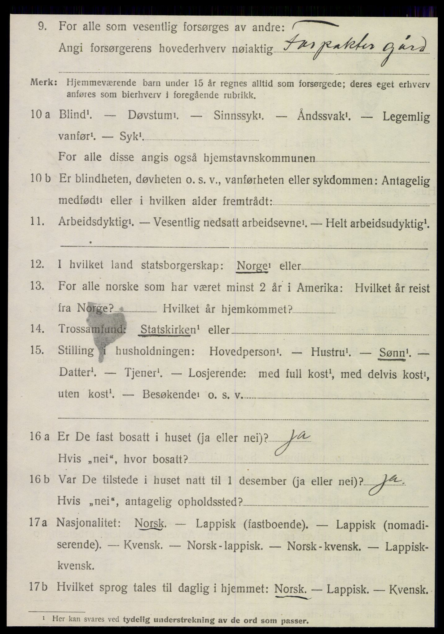 SAT, 1920 census for Korgen, 1920, p. 2861