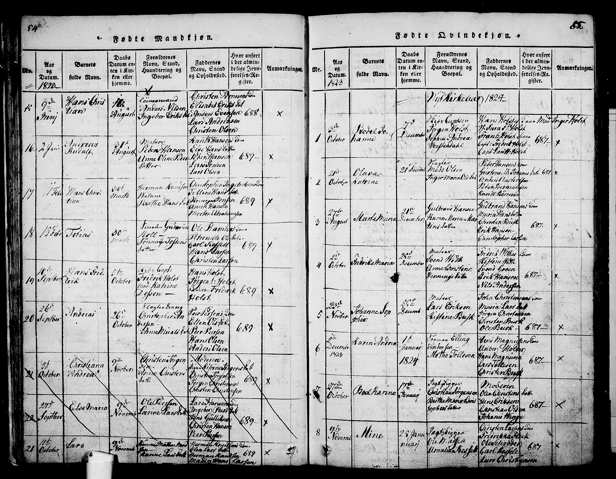 Holmestrand kirkebøker, SAKO/A-346/G/Ga/L0001: Parish register (copy) no. 1, 1814-1848, p. 54-55